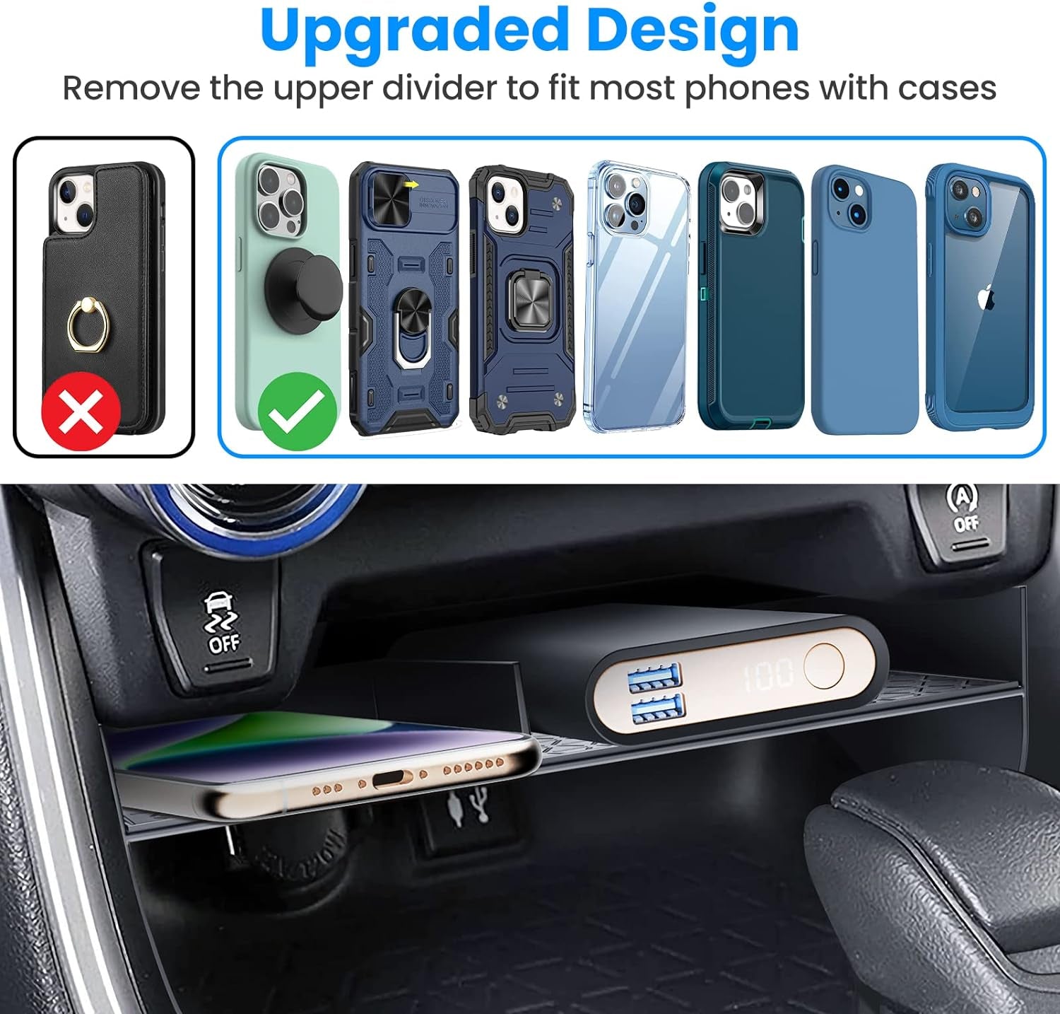 Upgraded Center Console Organizer Compatible with Toyota RAV4 2025 2024 2023 2022 2021 2020 2019 Interior Accessories, Gear Shift Storage Tray Secondary Box Insert Divider - 2Pcs