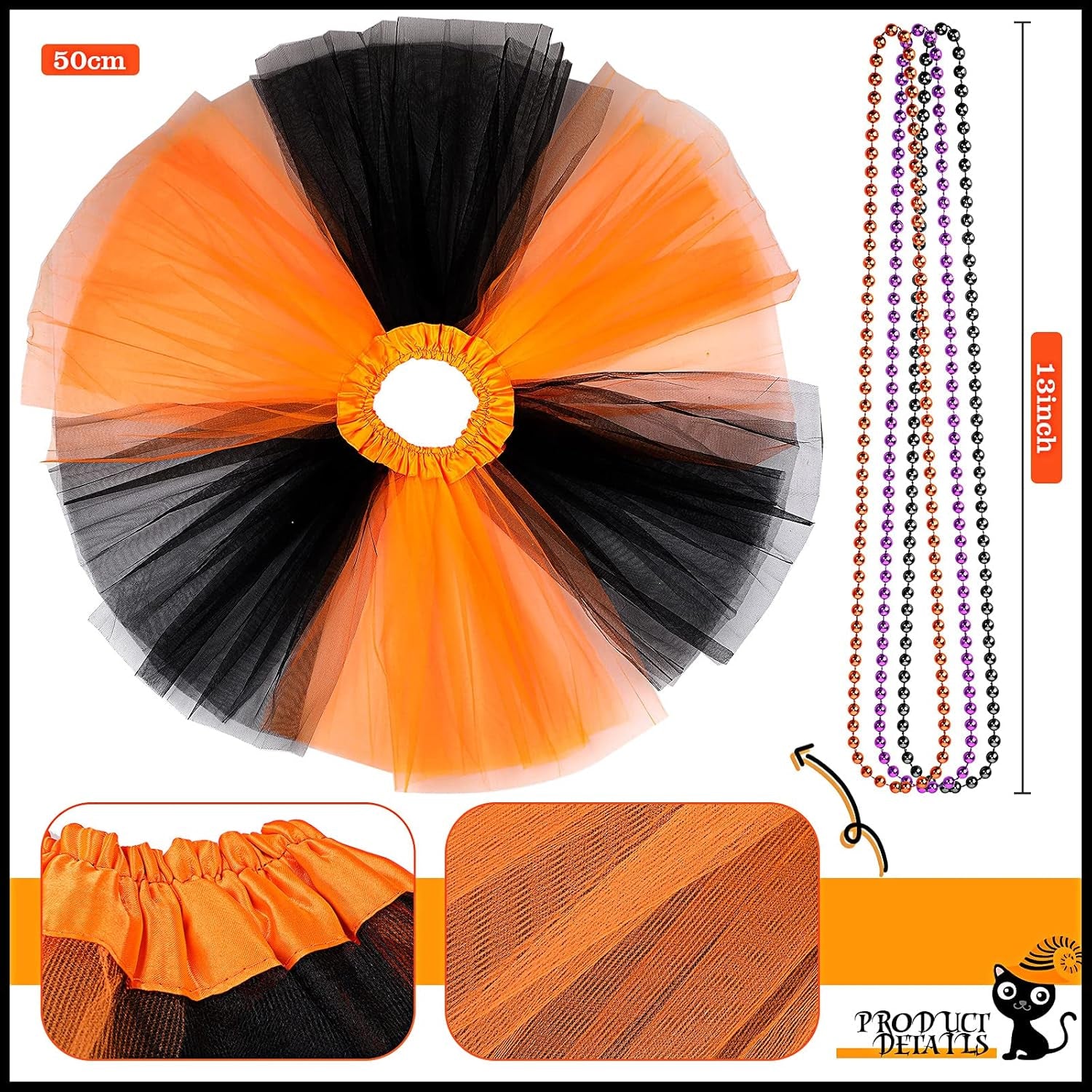 Halloween Unicorn Costume Set Included Unicorn Headband Tutu Skirt Striped Thigh High Socks Purple Orange Black Beaded Chains for Halloween Cosplay Party