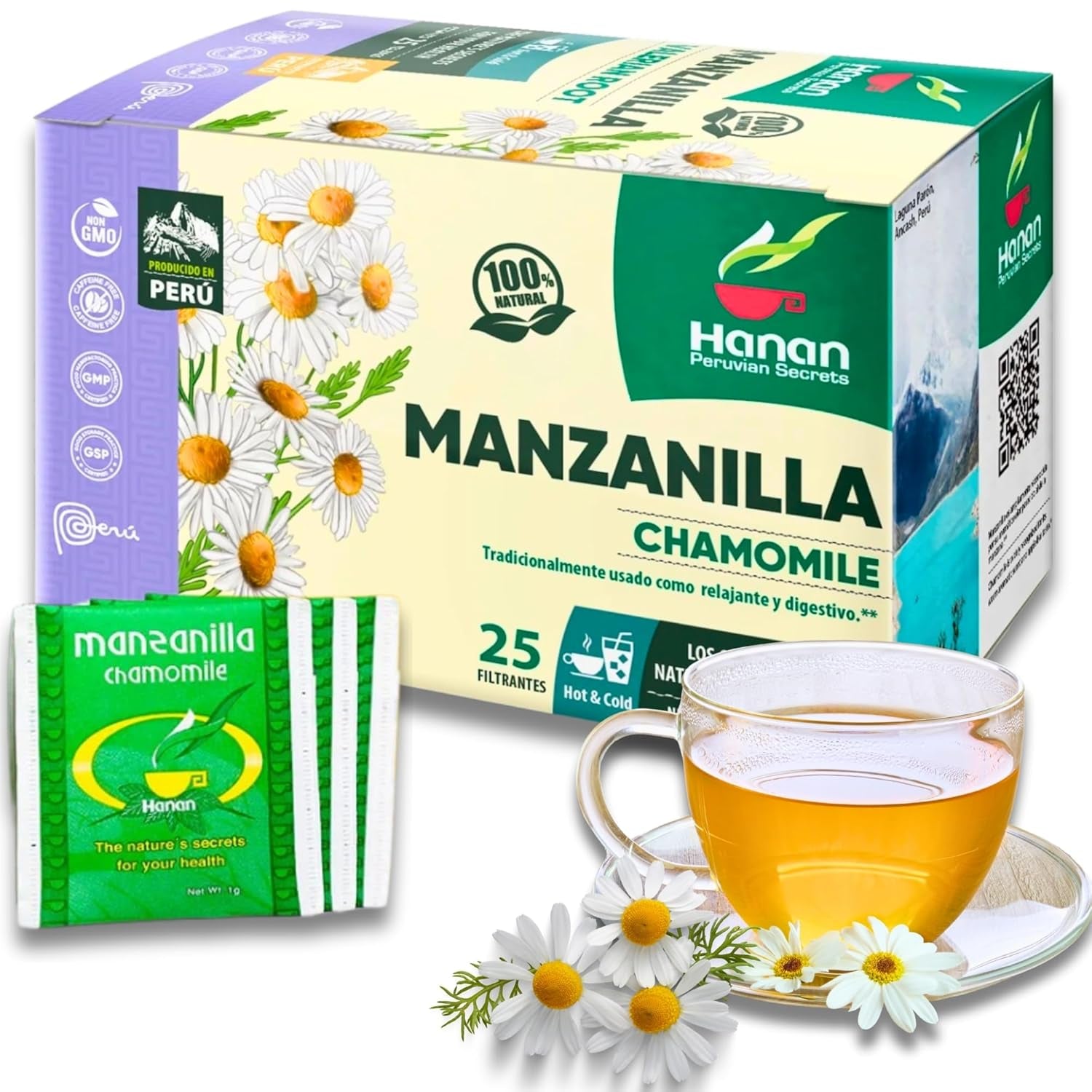 Chamomile Tea 25 Herbal Teabags of Te De Manzanilla Natural Dried Camomile Tea from Peru by TLBH