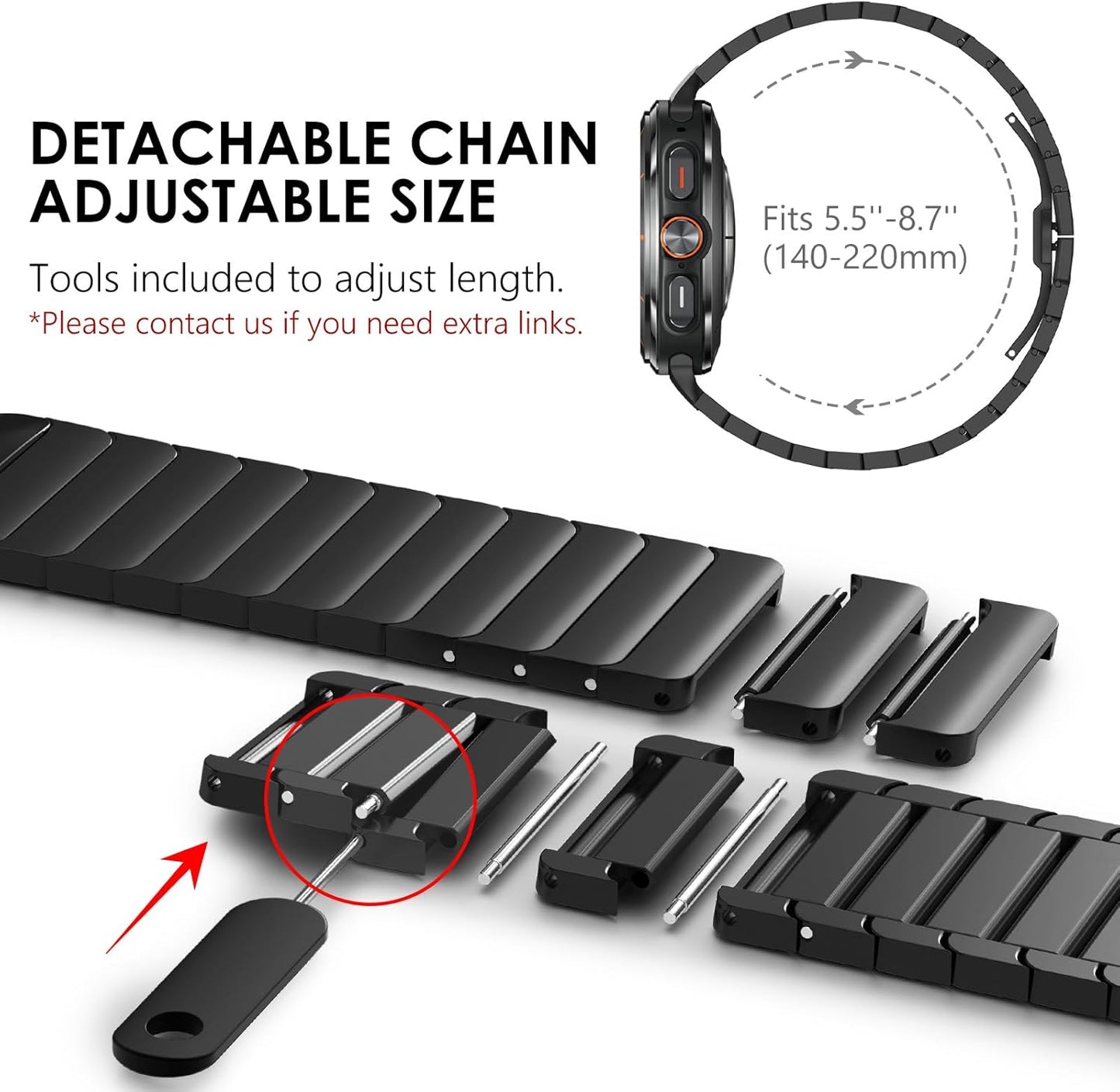 Compatible for Apple Watch Ultra 2 Band Ultra Band 49Mm 46Mm 45Mm 44Mm 42Mm Series 10 9 8 7 for Men, 24Mm Wide Stainless Steel Metal Bands for Apple Watch Iwatch SE Series 6 5 4 Link, Black