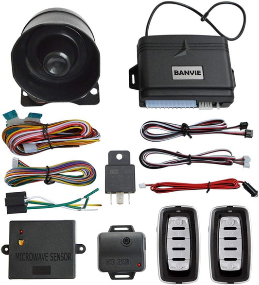 Car Alarm System, Security Antitheft Alarm Systems with Keyless Entry, with Microwave Sensor & Shock Sensor