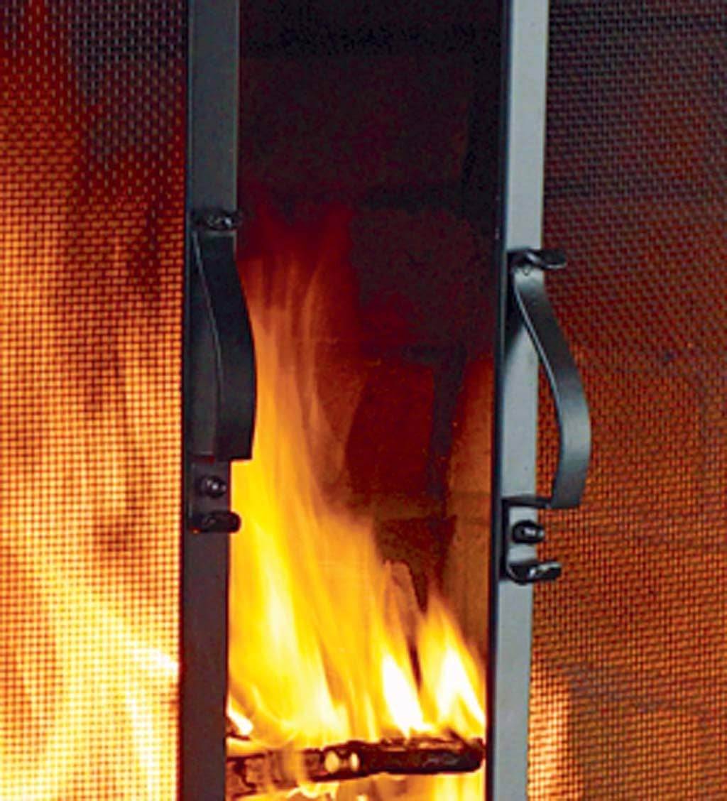 Metal Fireplace Screen Flatguard Black | 44" W X 33" H | 2 - Door | Spark Guard Indoor Grate | Iron Fire Place Cover | Wood Burning Stove Decorative Accessories