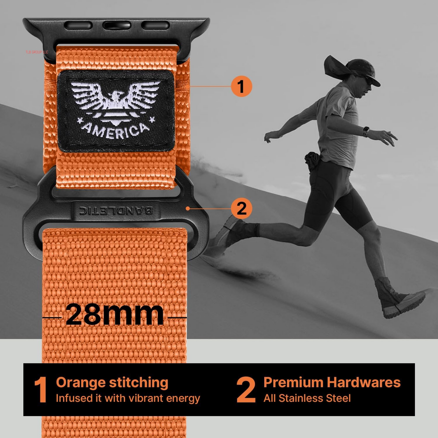 Nylon Bands Compatible with Apple Watch Band 49Mm 46Mm 44Mm 45Mm 42Mm(S3/2/1), Adjustable Breathable Rugged Durable Strap for Iwatch Bands Men Series 10/9/8/7/6/5/4 SE Ultra, Orange, Large