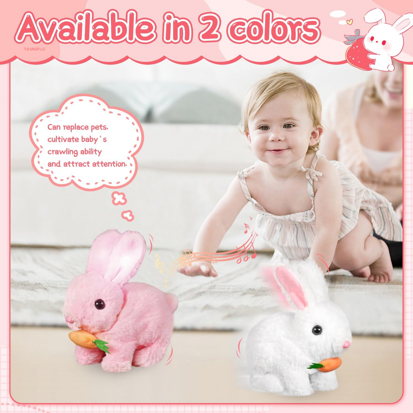 Bunby-My Realistic Bunny Toy, Easter Plush Interactive Realistic Bunny Robot, My Realistic Bunny Toy, Interactive Bunny Toy,Talking,Walking Twitching, and Shaking Ears Realistic Rabbit Toy (Pink)
