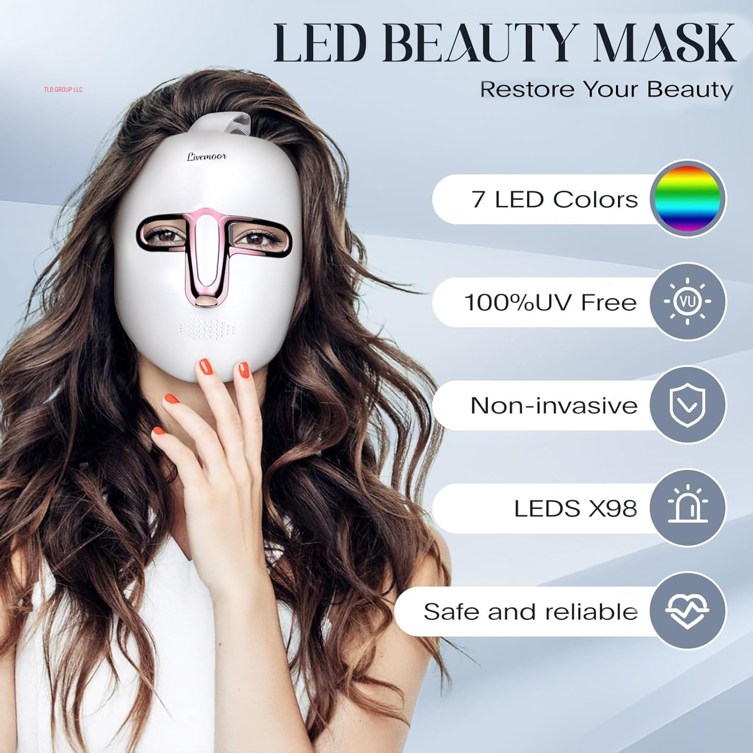 Led Face Mask Light Therapy, 7-1 Colors LED Facial Skin Care Mask, Red Light Therapy Mask for Face, White