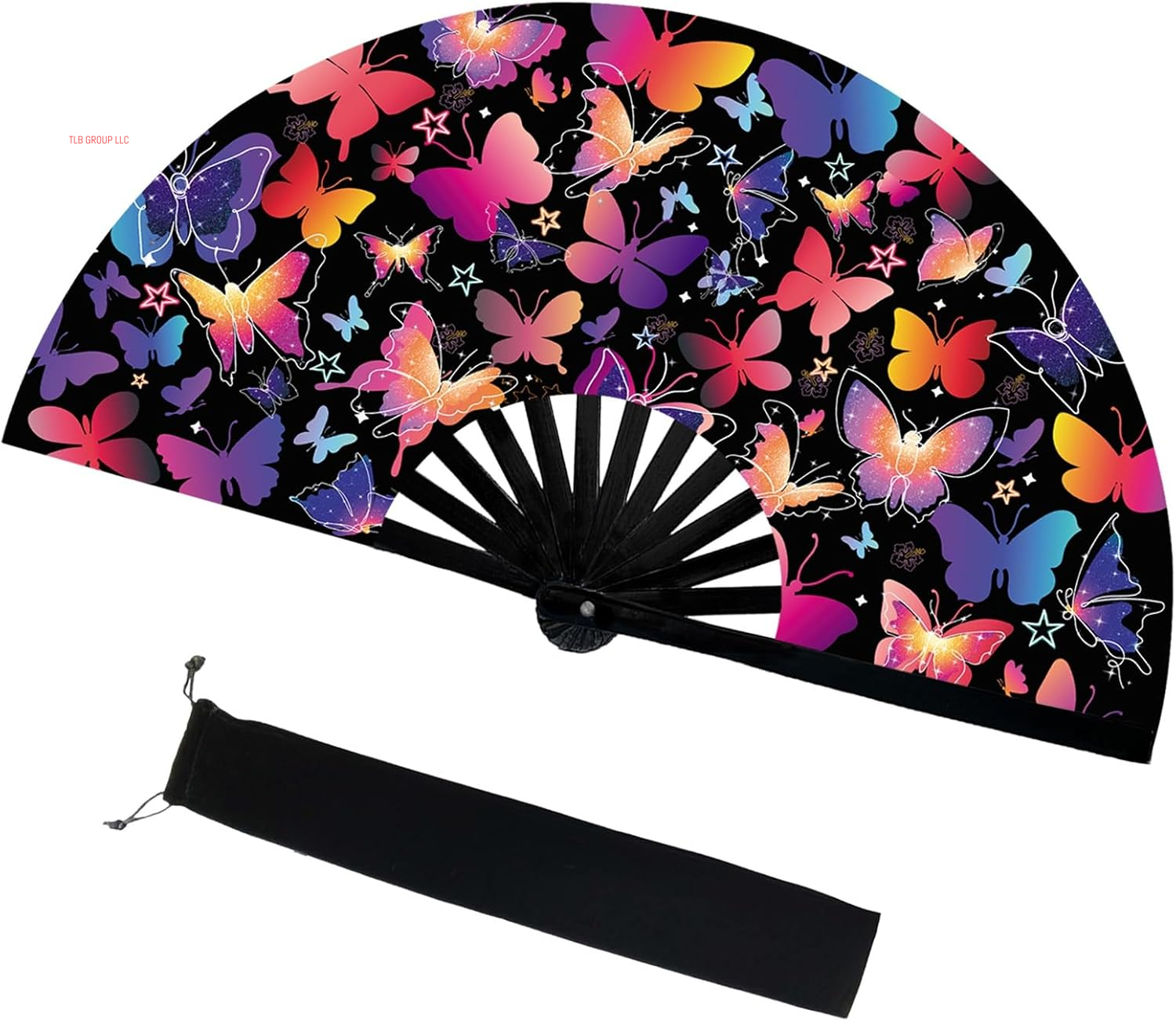 Folding Hand Fan Line Dance Popping Fan with Fan Bag，Folding Hand Fan Bamboo Ribs Hand Held Chinese for Music Festival,Club, Party, Dance，Disco, Neon, Glow Party Decorations (Multicolour, Petals)