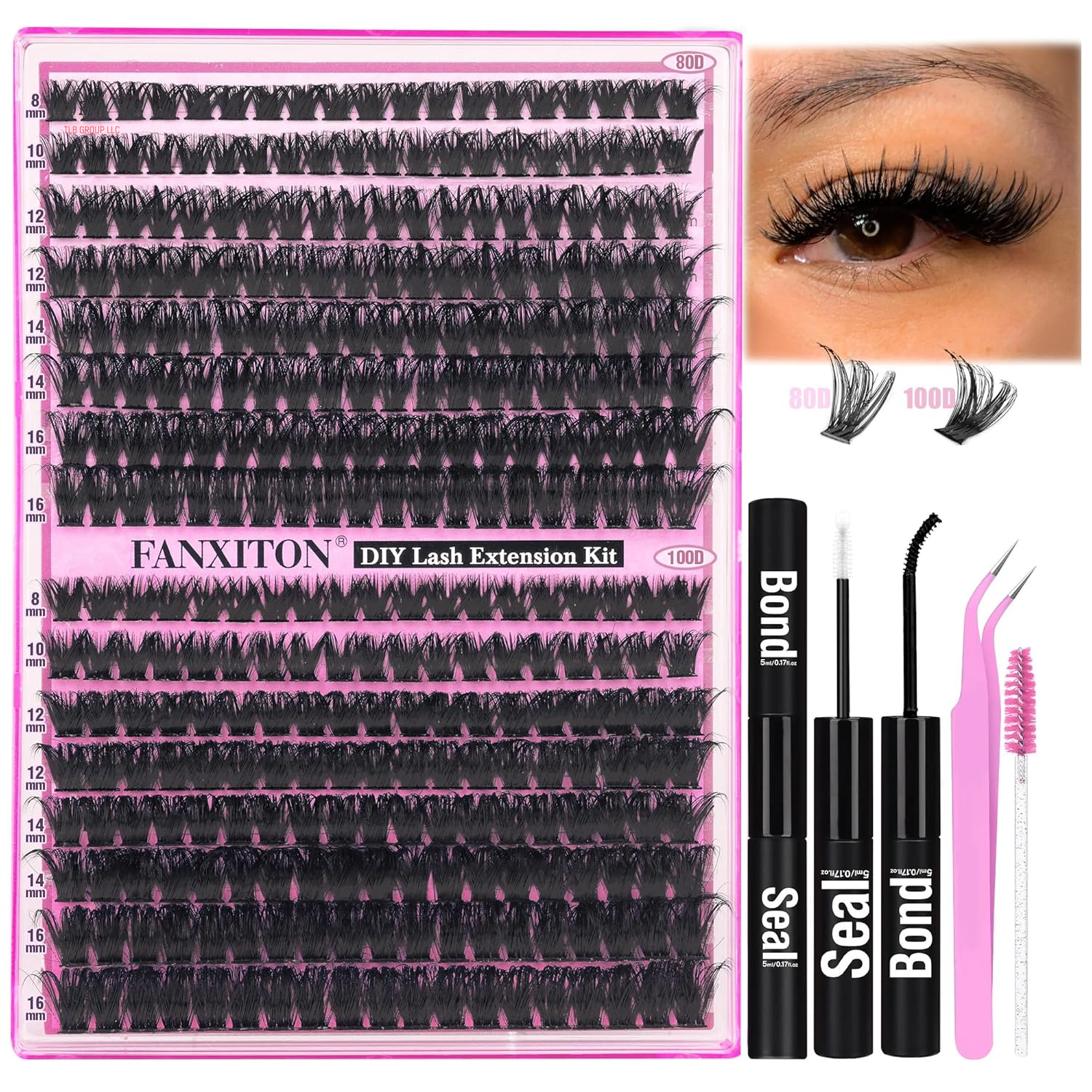 DIY Lash Extension Kit 40D+50D Volume Lash Clusters Kit with Lash Bond and Seal 280 Pcs Thick Individual Lashes 9-16 Mm D Mink Lashes Cluster, Lash Cluster Remover and Tweezers by