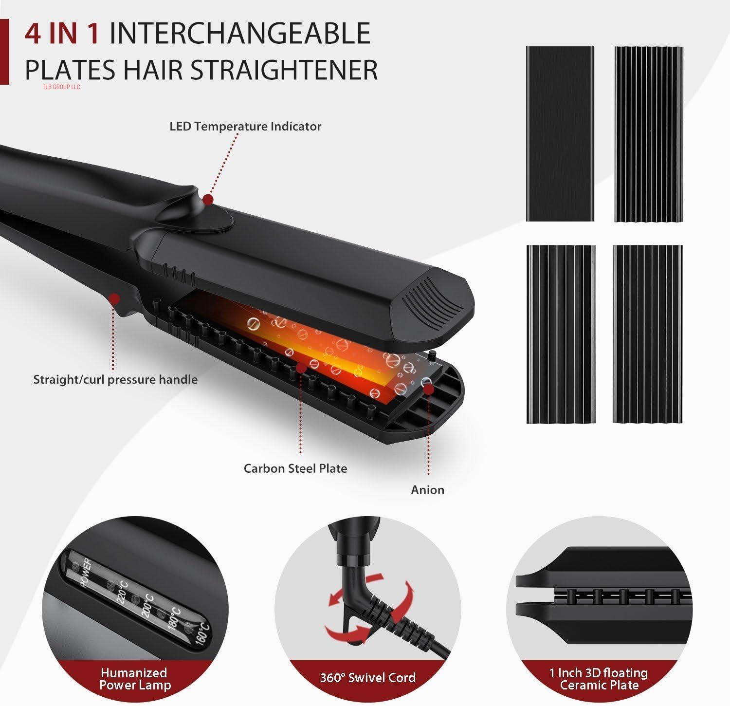 Hair Straightener and Crimper - 4 in 1 Tourmaline Ceramic Flat and Curling Iron for Hair Styling with Adjustable Temperature - Salon High Heat 320°F - 430°F for All Hair Types