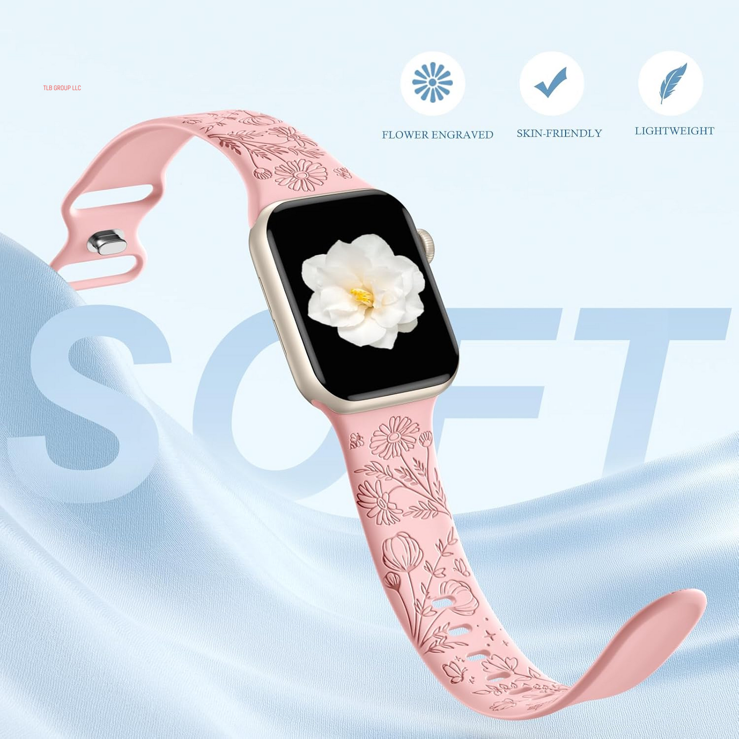 6 Pack Flower Engraved Band Compatible with Apple Watch Bands for Women 40Mm 41Mm 42Mm 38Mm 44Mm 45Mm 46Mm 49Mm,Cute Soft Waterproof Sport Strap for Iwatch Bands Women Series 10 9-1 SE Ultra1/2