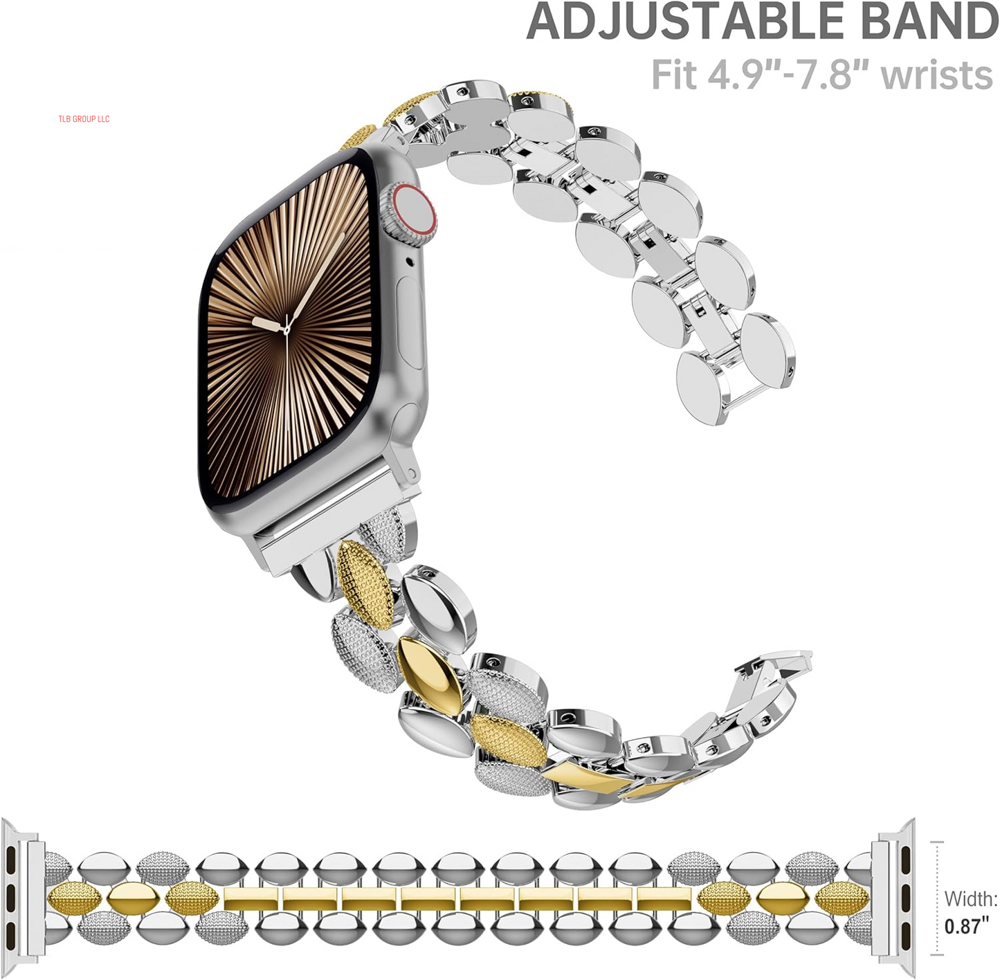Elegant Metal Strap Compatible with Apple Watch Band 38Mm 40Mm 41Mm 42Mm Metal Fashion Women Replacement Strap Bracelet for Iwatch Series 10/9/8/7/6/5/4/3/2/1 Gold/Silver