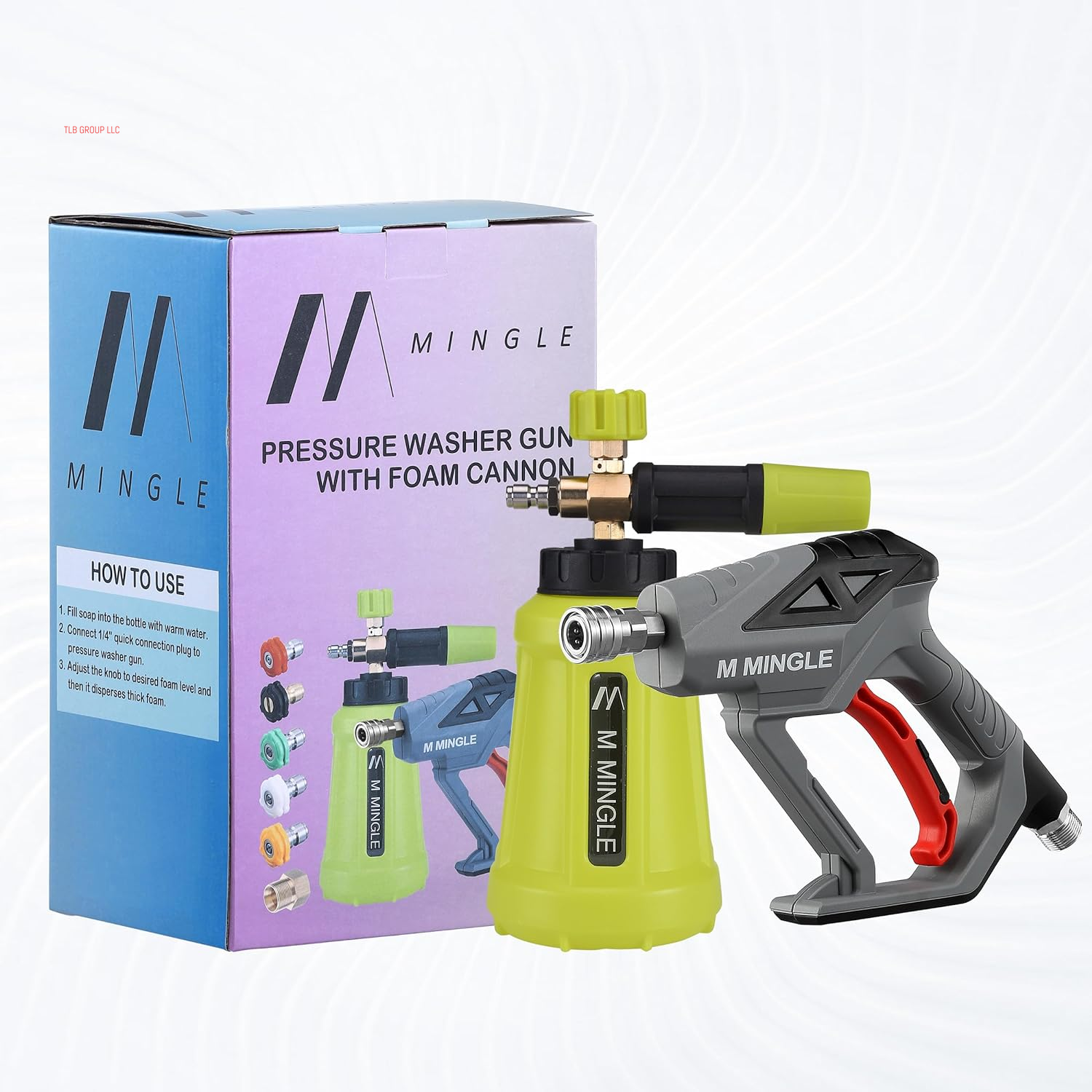 High Pressure Washer Gun Snow Foam Lance, 4000 PSI Cannon Foam Blaster Power Washer with 1/4" Quick Connector, Car Wash Foam Cannon Kit with 5 Pressure Washer Nozzle Tips, 1 Liter