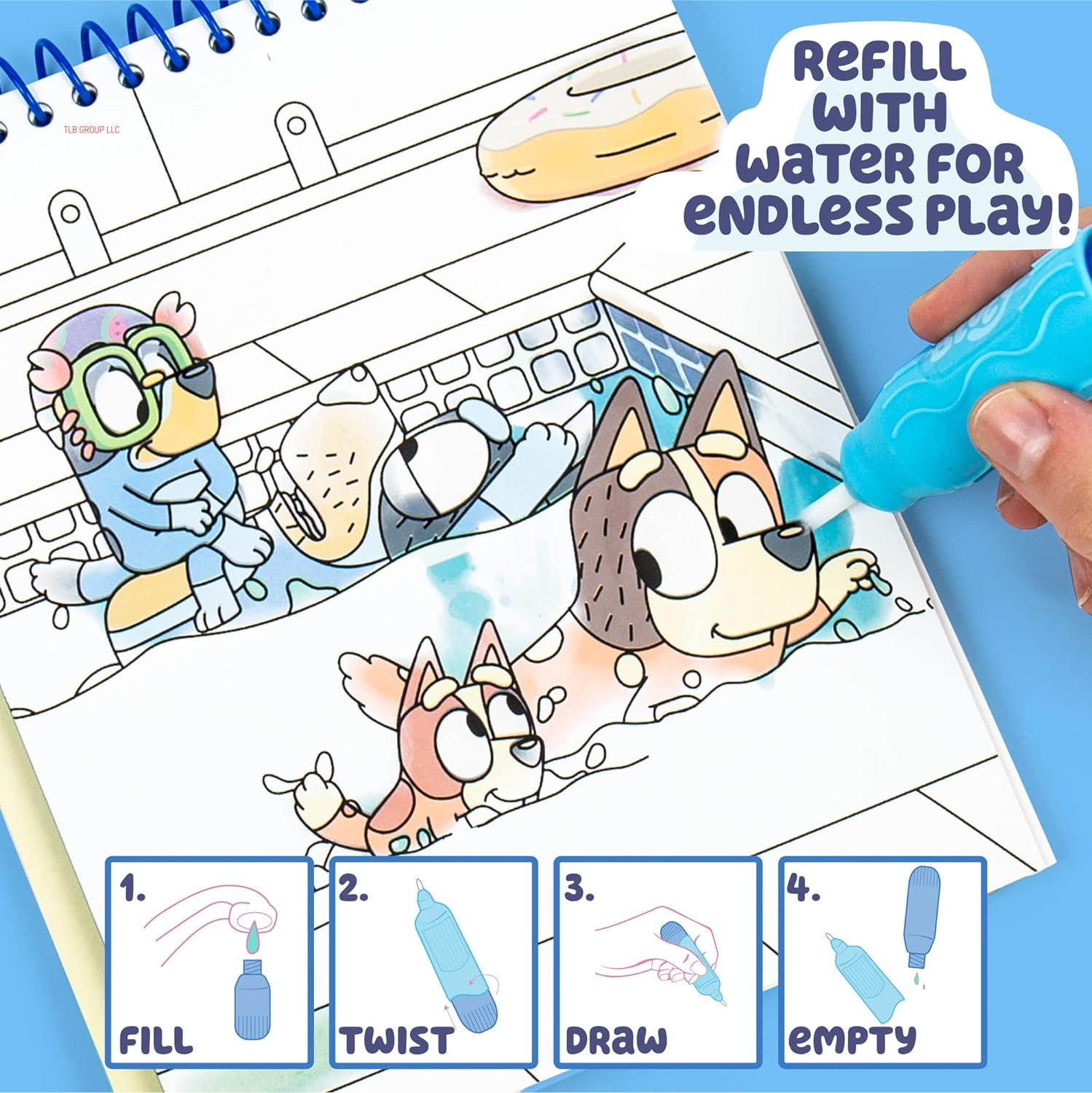 Bluey Aqua Art - Reusable Water Reveal Activity Pages with Water Pen for No-Mess Drawing and Coloring
