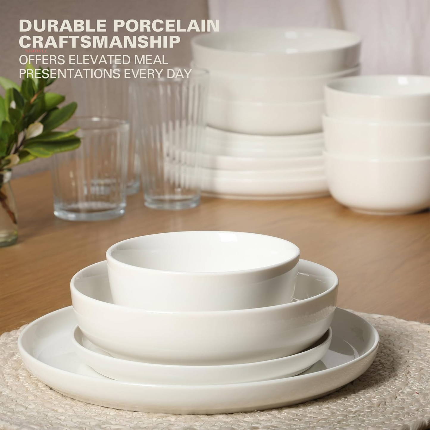 Oslo Porcelain Chip and Scratch Resistant Dinnerware Set, Service for 4 (16Pcs), Plates and Bowls Dishes Sets, White