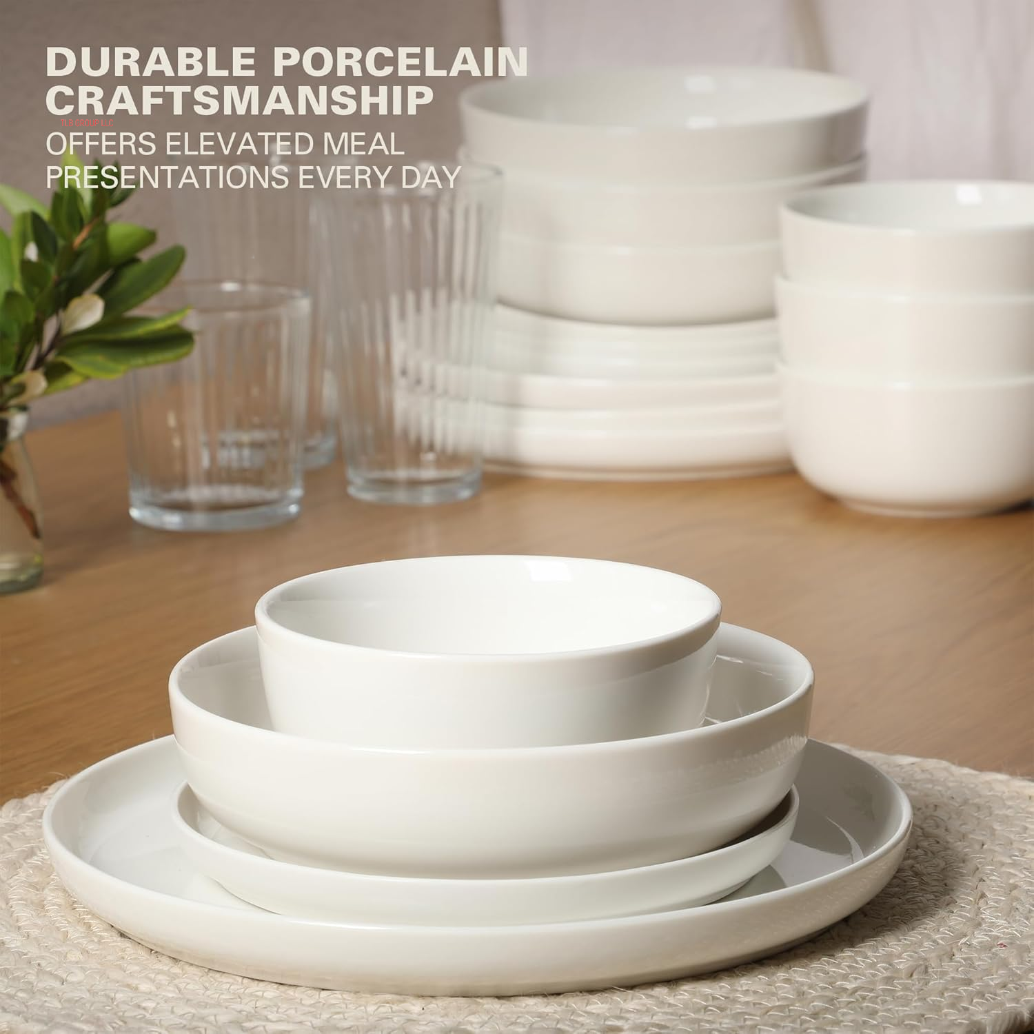 Oslo Porcelain Chip and Scratch Resistant Dinnerware Set, Service for 4 (16Pcs), Plates and Bowls Dishes Sets, White