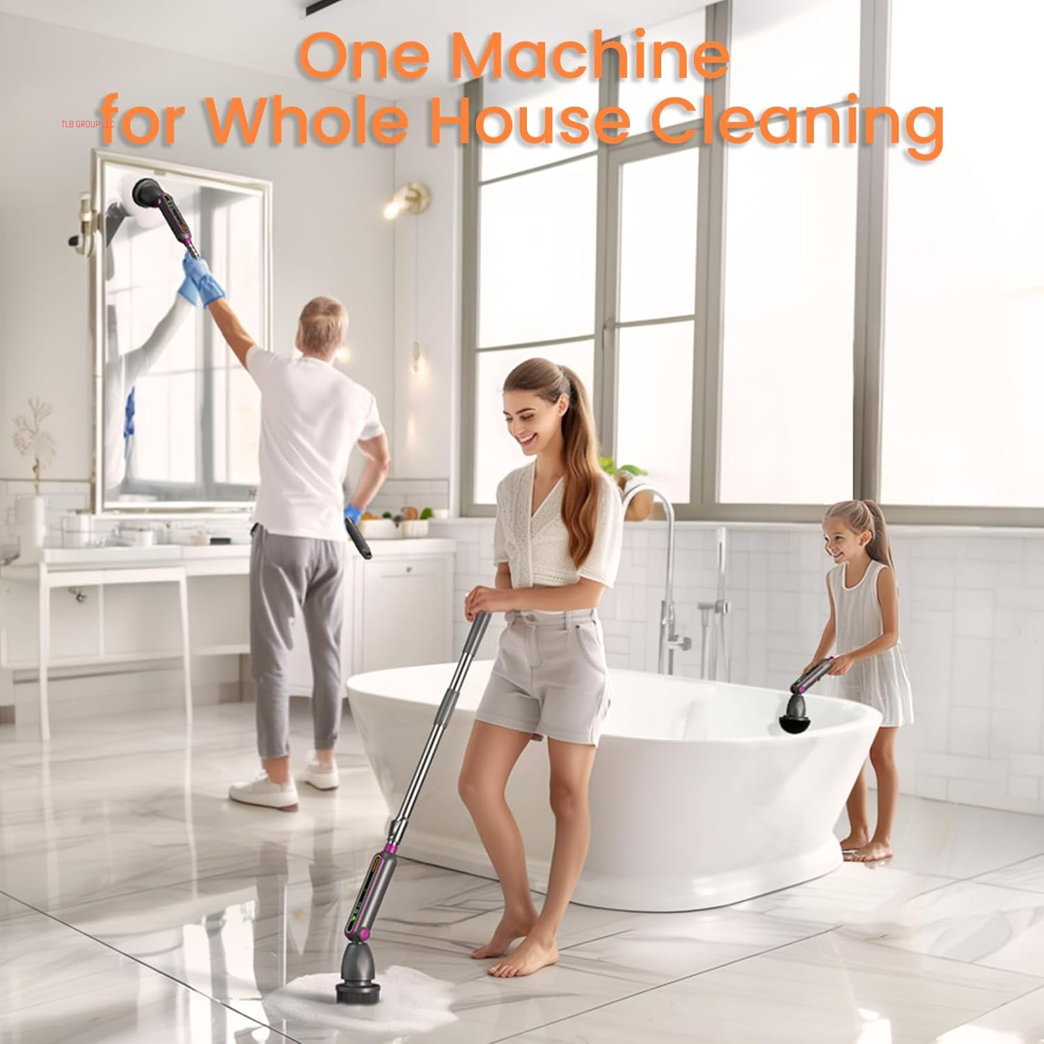 Electric Spin Scrubber 16 in 1 Cleaning Brush with Adjustable Angles & Heads, Bathroom Power Scrubber with Extendable Handle, Interactive LED, Cleaning Supplies for Toilet,Kitchen,Shower-Grey