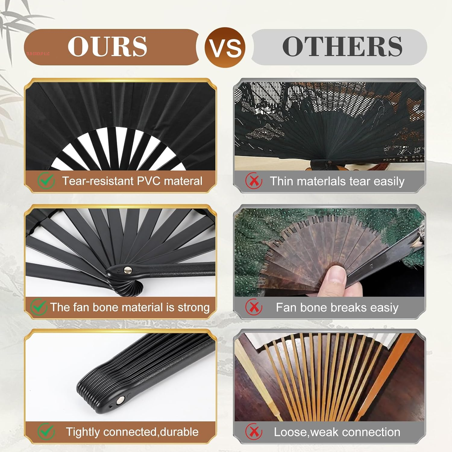 Boots on the Ground Fans Line Dance Popping Fan,Large Fold Fans,Decorative Folding Fans,Clap Fans for Line Dancing, Clack Handheld Large Folding Hand Rave Fan ﻿ (10In Black)