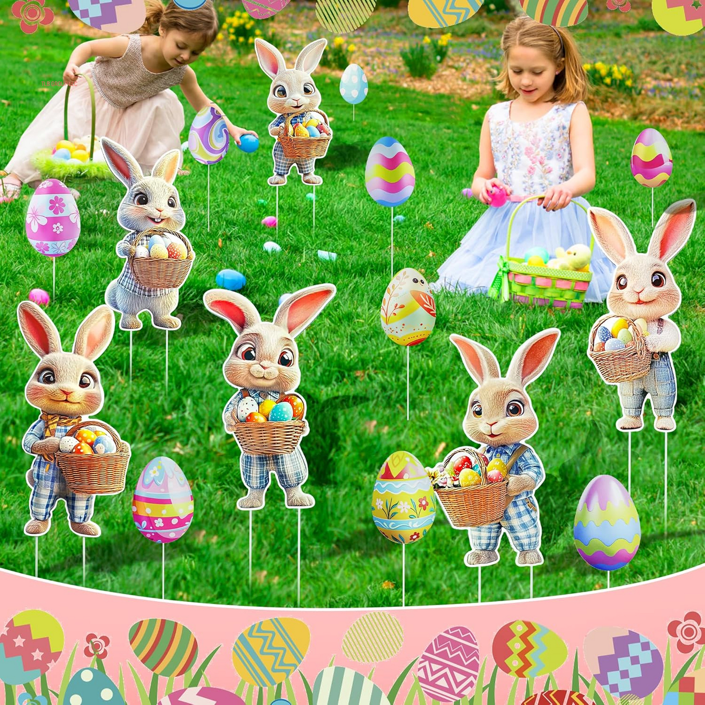 16 PCS Easter Bunny Decorations Outdoor, Easter Yard Signs Bunny and Eggs with Stakes for Home Decor, Waterproof Garden Lawn Spring Signs