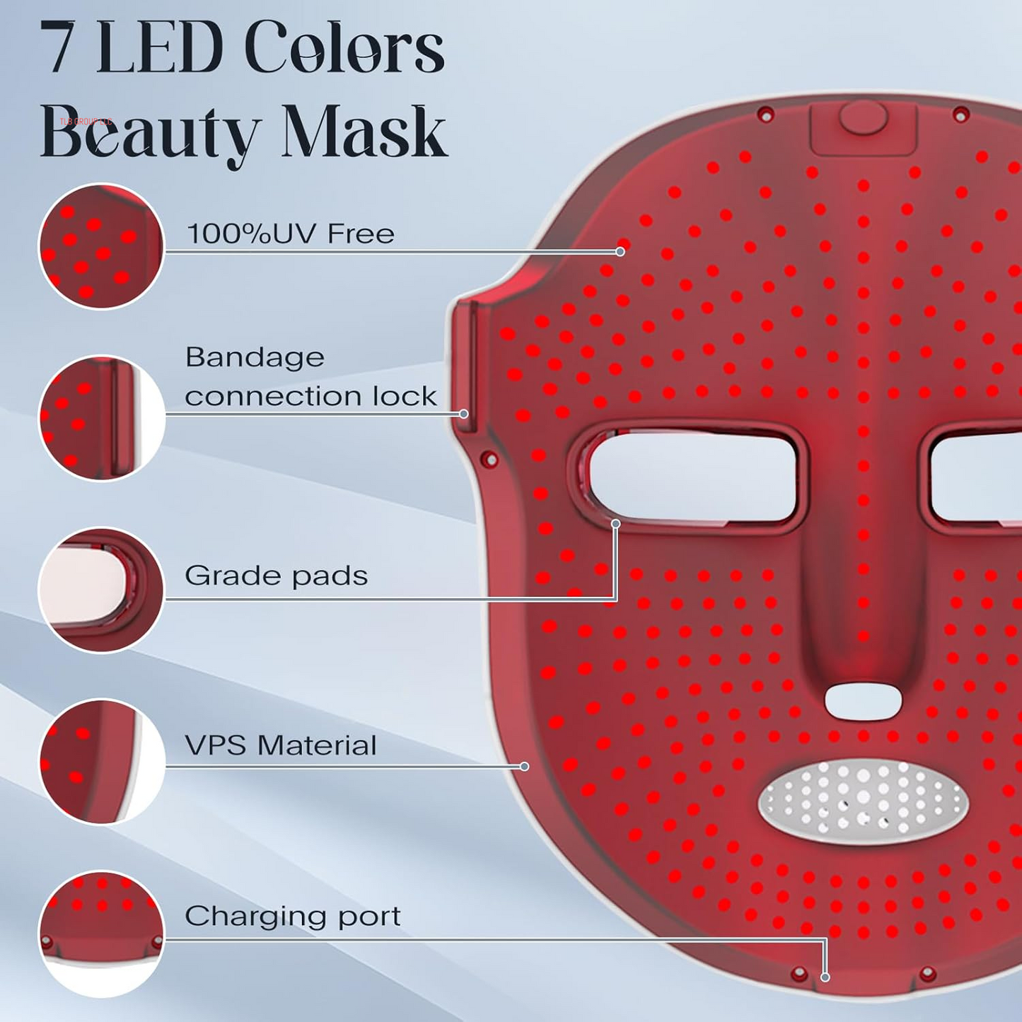 Led Face Mask Light Therapy, 7-1 Colors LED Facial Skin Care Mask, Red Light Therapy Mask for Face, White