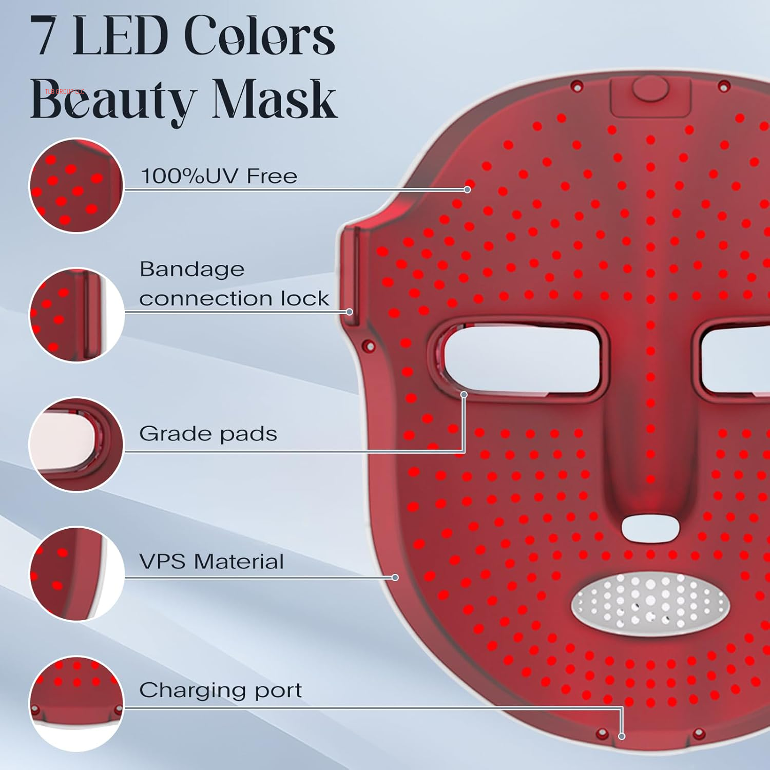 Led Face Mask Light Therapy, 7-1 Colors LED Facial Skin Care Mask, Red Light Therapy Mask for Face, White