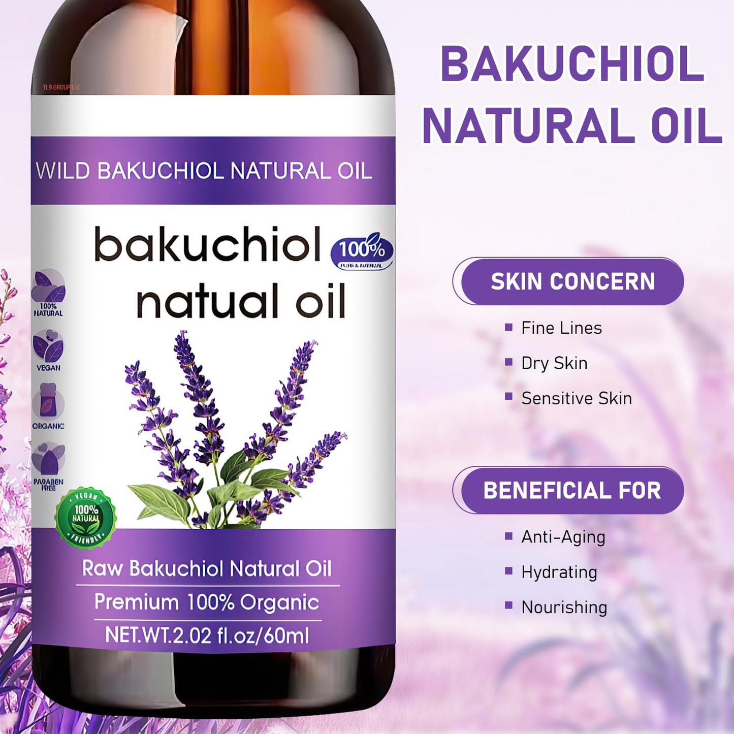 Bakuchiol Oil Organic, Natural Bakuchiol Serum for Face, Vegan Retinol Alternative with Squalane, Sensitive Skin Safe Soothes Irritated Skin, Reduces Fine Lines, Wrinkles(2Pcs- 2 Fl.Oz)
