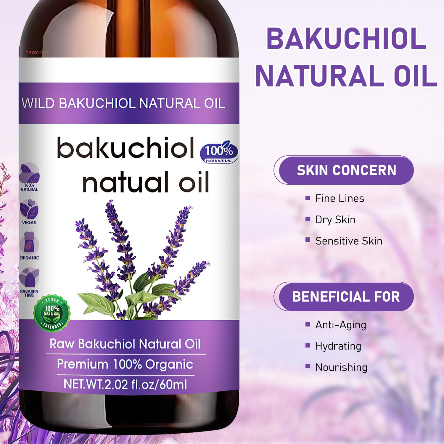 Bakuchiol Oil Organic, Natural Bakuchiol Serum for Face, Vegan Retinol Alternative with Squalane, Sensitive Skin Safe Soothes Irritated Skin, Reduces Fine Lines, Wrinkles(2Pcs- 2 Fl.Oz)