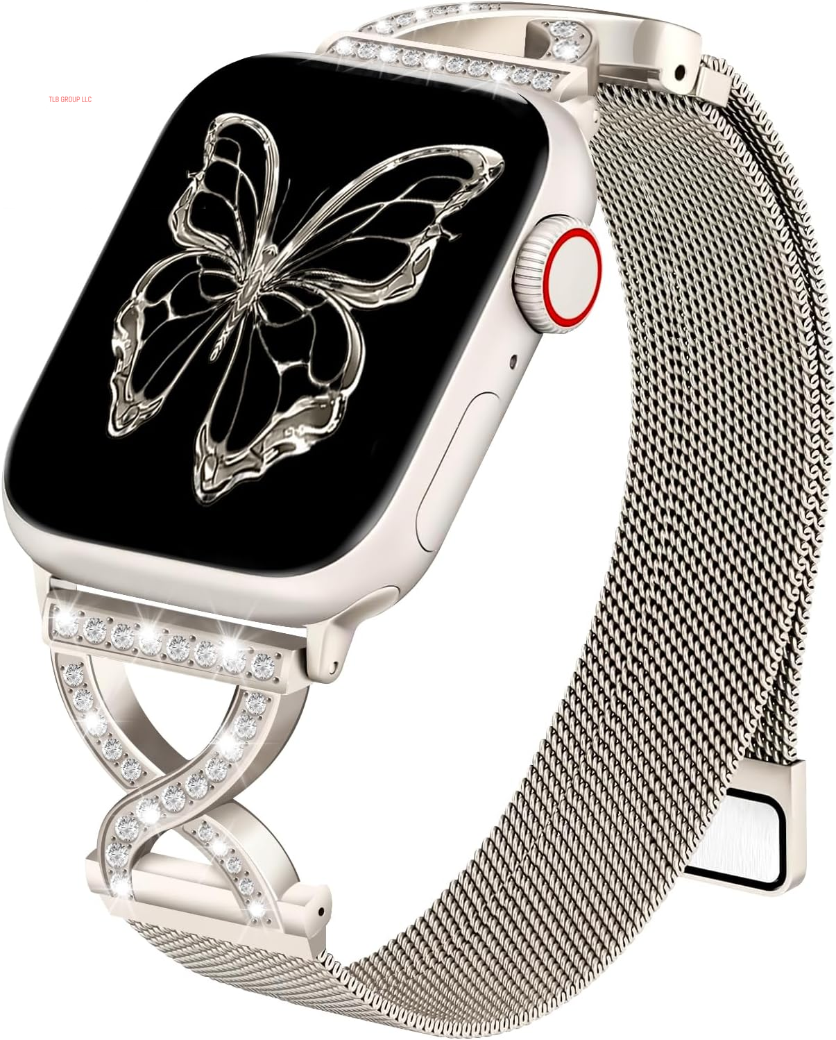 Metal Magnetic Band Compatible with Apple Watch 46Mm 42Mm 44Mm 45Mm 49Mm 38Mm 40Mm 41Mm, Stainless Steel Dressy Mesh Loop Strap with X-Shape Diamond Women