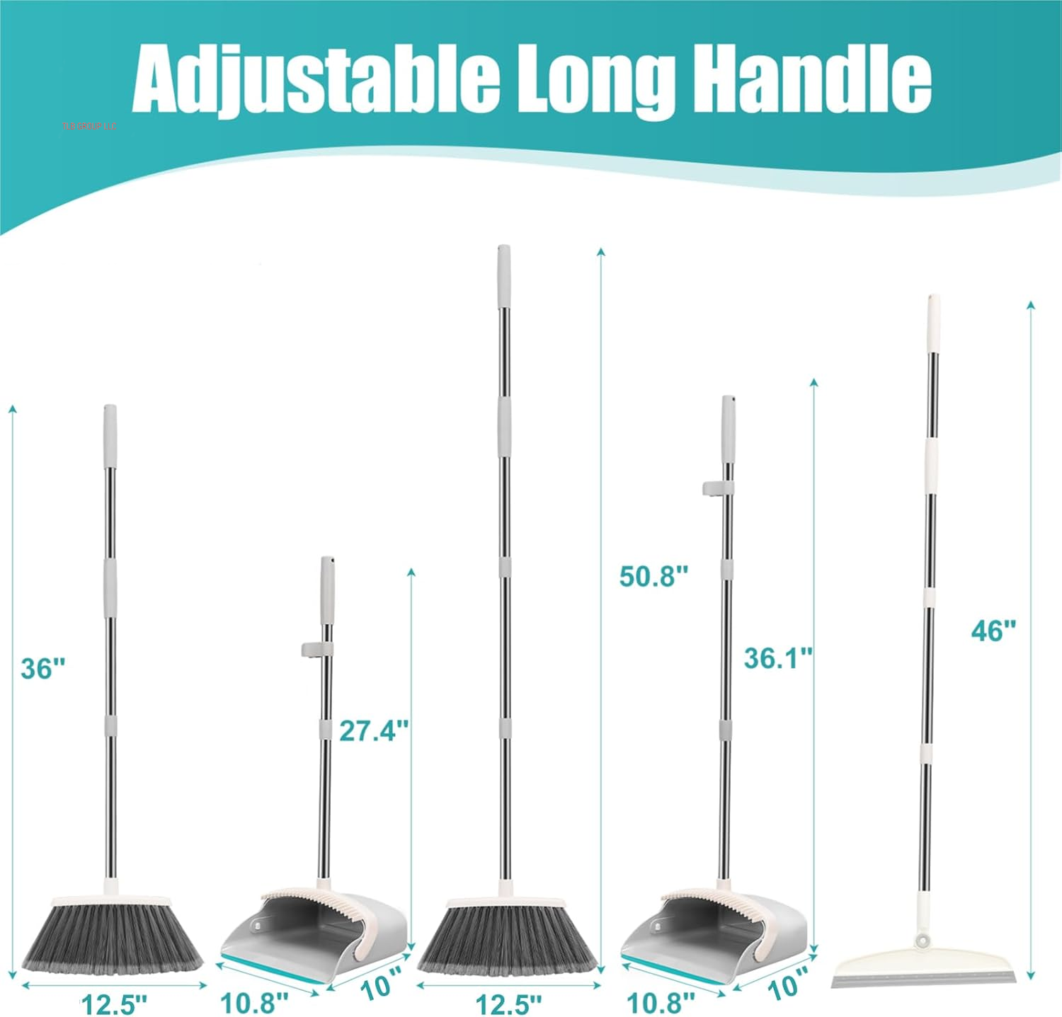 Upgrade Broom and Dustpan Set, Silicone Broom,Long Handle Broom with Upright Standing Dustpan, Squeegee - Broom for Indoor Cleaning 2+1,For Indoor Outdoor,Smooth Floors, Rugs (Grey-White)