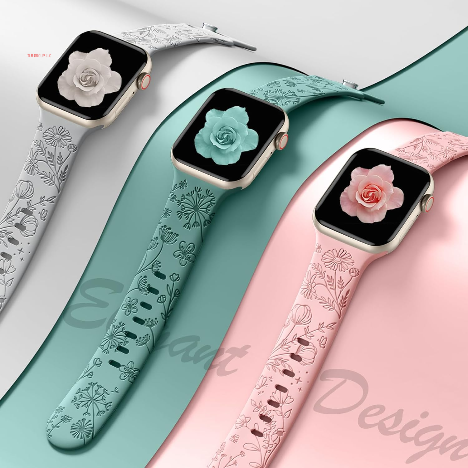 6 Pack Flower Engraved Band Compatible with Apple Watch Bands for Women 40Mm 41Mm 42Mm 38Mm 44Mm 45Mm 46Mm 49Mm,Cute Soft Waterproof Sport Strap for Iwatch Bands Women Series 10 9-1 SE Ultra1/2