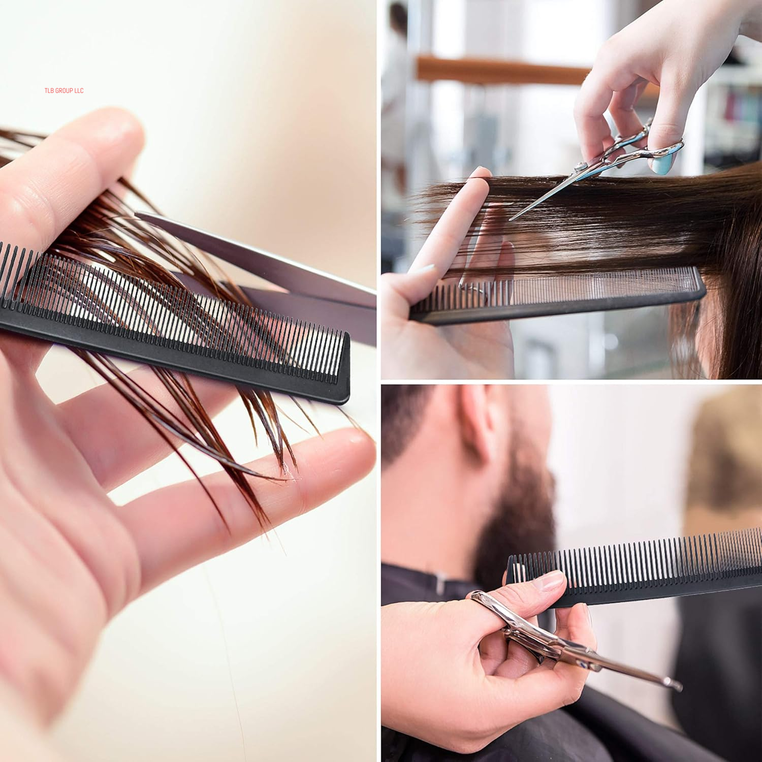 3 Pack Fine Tooth Hair Comb, Black Carbon Barber Fiber Cutting Comb, Heat Resistant Hair Tool for Salon Hairdressing Styling (Style G)