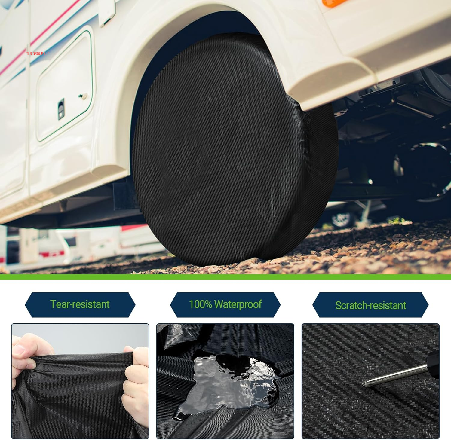 Tire Covers 4 Pack, Tough Tire Wheel Protector for Truck, SUV, Trailer, Camper, RV, Carbon Fiber Spare Tire Cover Sun Rain Snow Protector, Universal Fits Tire Diameters 24-26.5 Inches, Black