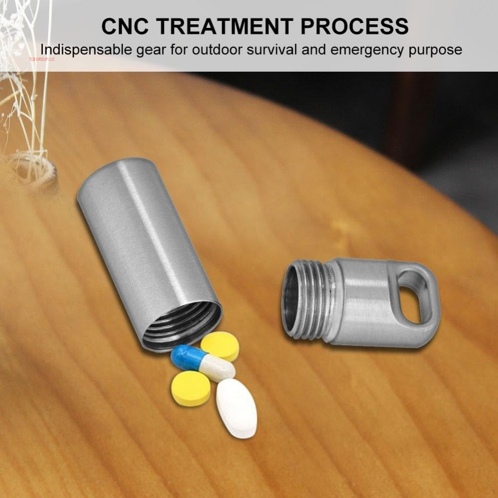 Pills Holders, Single Chamber Stainless Steel Waterproof Keychain Pills Case Survivals Pills Bottle Box Fob Organizer Container