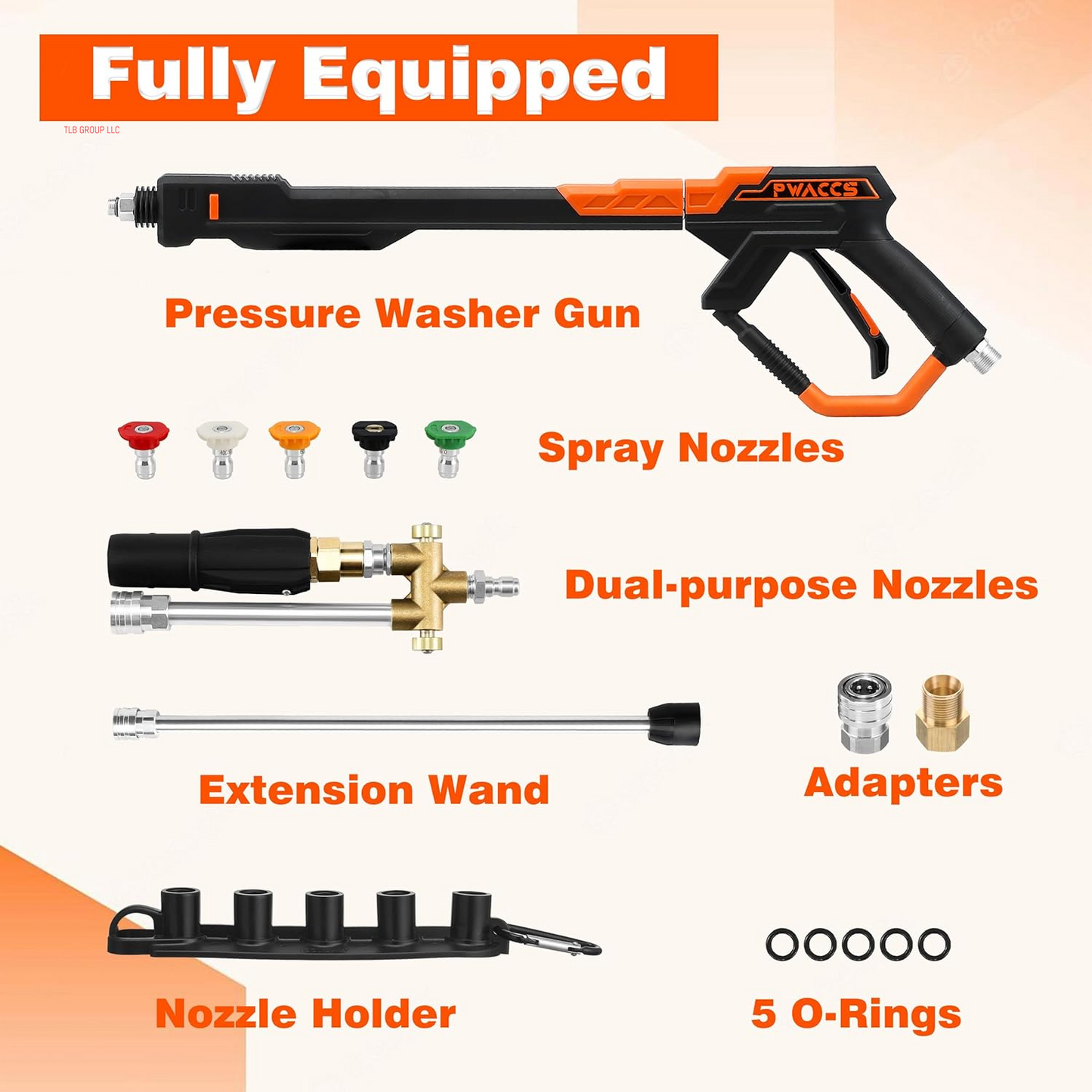 Pressure Washer Gun, Pressure Washer Wand Kit with Dual-Purpose Nozzles, Power Washer Gun with Replacement Wand Extension, M22-14Mm Fitting, 5 Nozzle Tips with Holder, 4000 PSI, 43 Inch