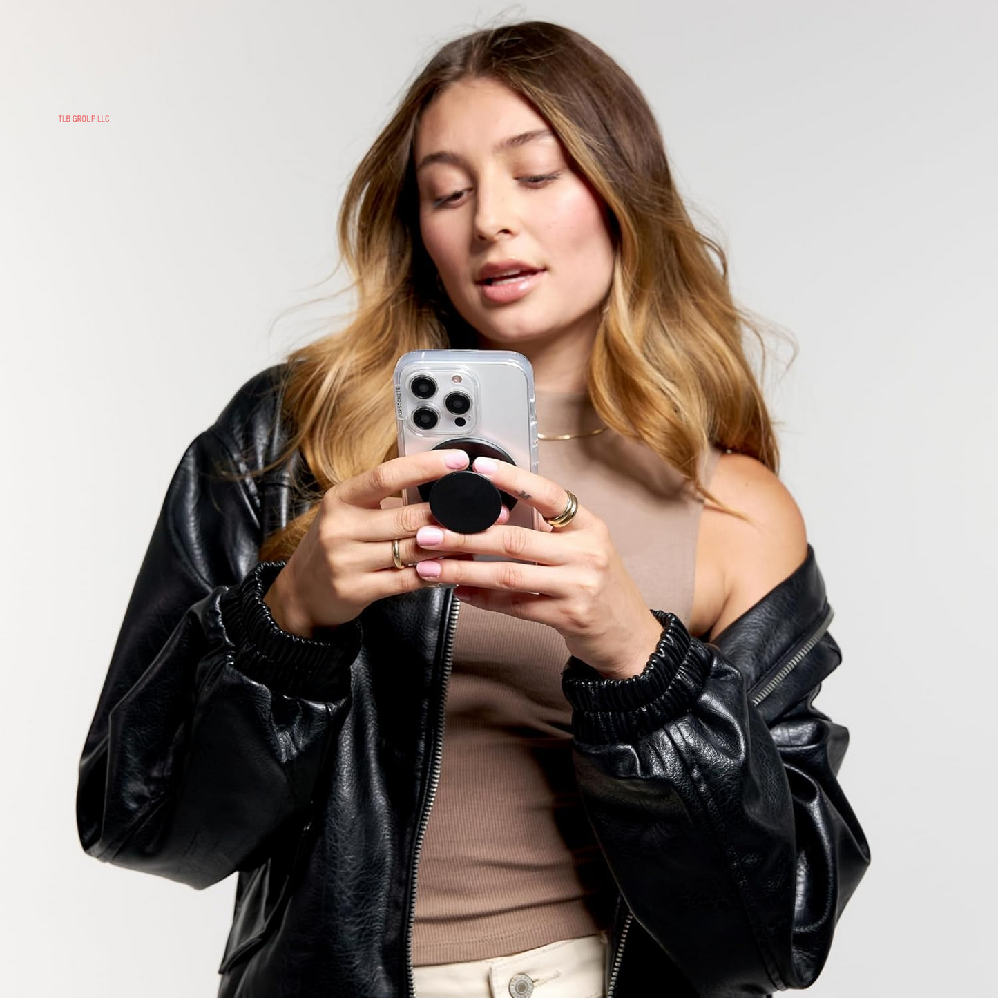 Phone Grip Compatible with Magsafe, Adapter Ring for Magsafe Included, Phone Holder, Wireless Charging Compatible - Black