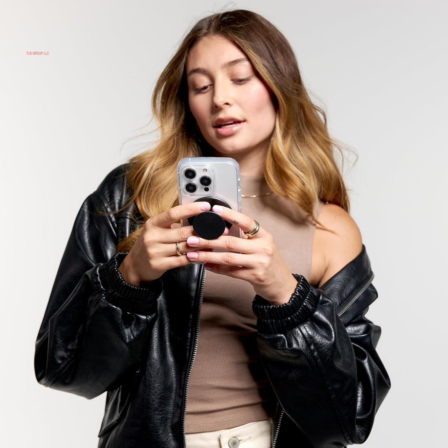 Phone Grip Compatible with Magsafe, Adapter Ring for Magsafe Included, Phone Holder, Wireless Charging Compatible - Black