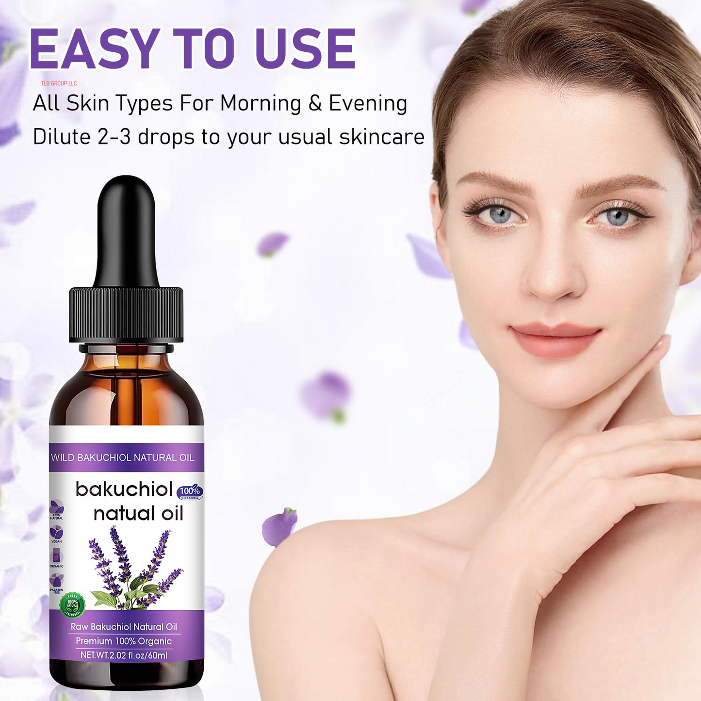 Bakuchiol Oil Organic, Natural Bakuchiol Serum for Face, Vegan Retinol Alternative with Squalane, Sensitive Skin Safe Soothes Irritated Skin, Reduces Fine Lines, Wrinkles(2Pcs- 2 Fl.Oz)