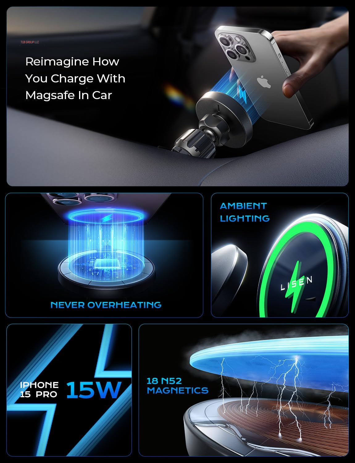 for 15W Magsafe Car Mount Charger,Iphone Magnetic Wireless Car Charger for Iphone 16 Pro Max Accessories,Car Phone Holder for Iphone 16E 15 14 13 12,Samsung with Magsafe Case,Gifts for Men Women