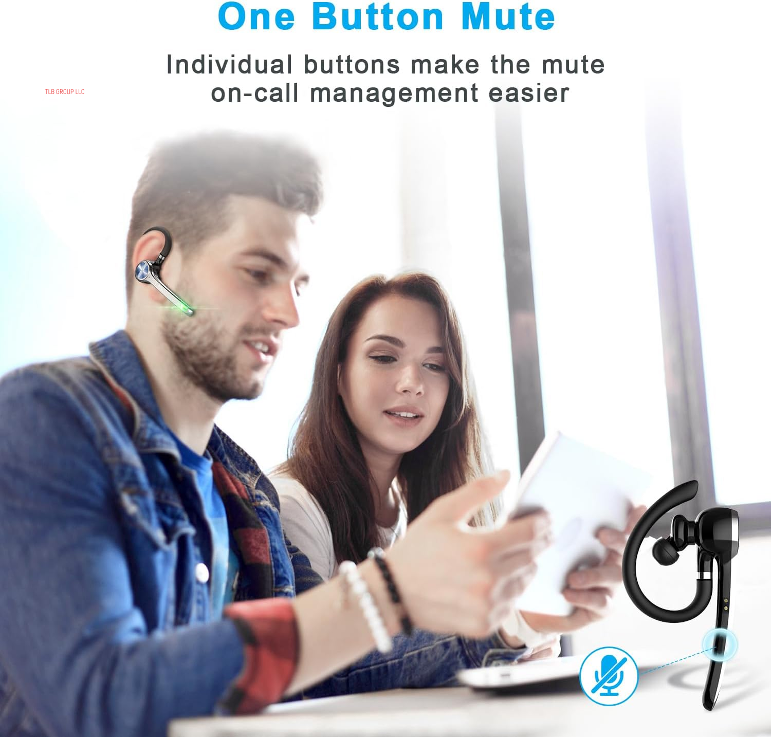 Bluetooth Headset, Wireless Bluetooth Earpiece with 500Mah Charging Case 72 Hours Talking Time Built-In Microphone for Ios Android Cell Phone, V5.1 Hand-Free Headphones for Trucker, Office