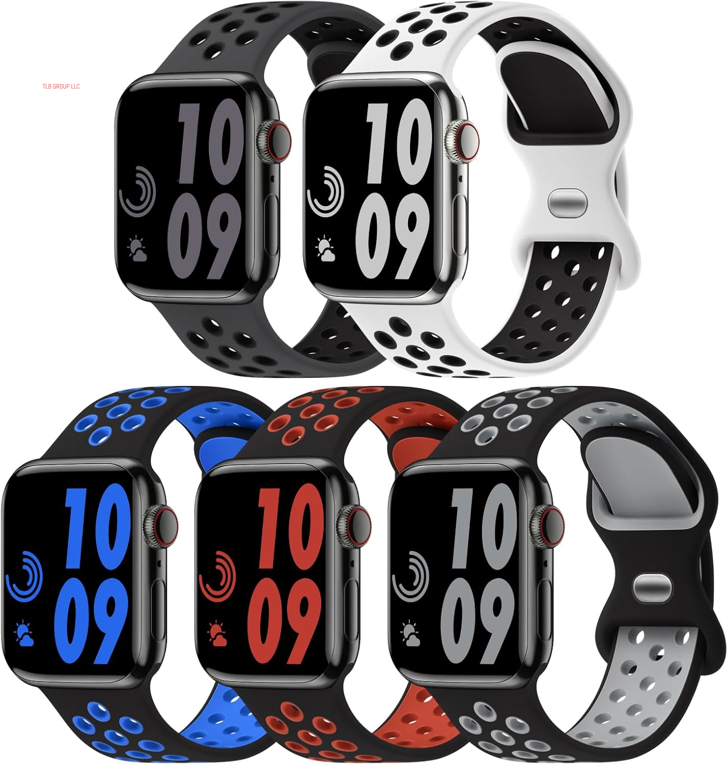 5 Pack Sport Bands Compatible with Apple Watch Band 44Mm 45Mm 46Mm 42Mm 41Mm 40Mm 38Mm 49Mm for Men Women, Breathable Silicone Wrist Strap for Iwatch Series 10 9 SE 8 7 6 5 4 3 2 1 Ultra 2