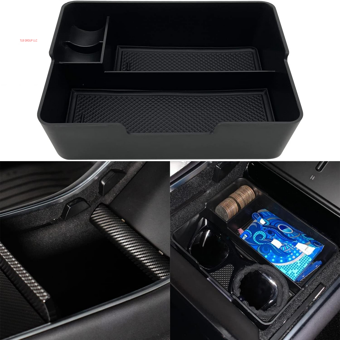Compatible with Tesla Model 3/Y Accessories Center Console Organizer Tray Fits for Tesla Model 3 2017 2018 2019 2020 /Model Y 2020 （The Cover Closed Rotary Version）