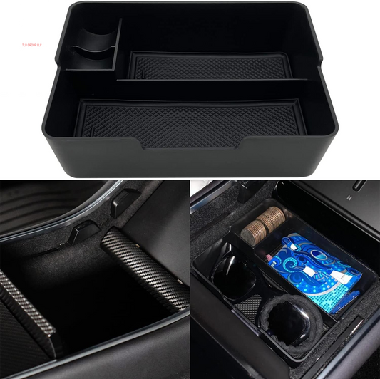 Compatible with Tesla Model 3/Y Accessories Center Console Organizer Tray Fits for Tesla Model 3 2017 2018 2019 2020 /Model Y 2020 （The Cover Closed Rotary Version）
