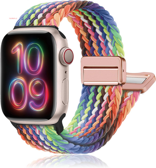 Magnetic Braided Stretchy Loop - Compatible with Apple Watch Band 42Mm 46Mm 40Mm 41Mm 44Mm 45Mm 38Mm Ultra/2 49Mm Women Men,Elastic Woven Fabric Nylon Strap for Iwatch Ultra Series 10 9 8 7 6 5 4 3 SE