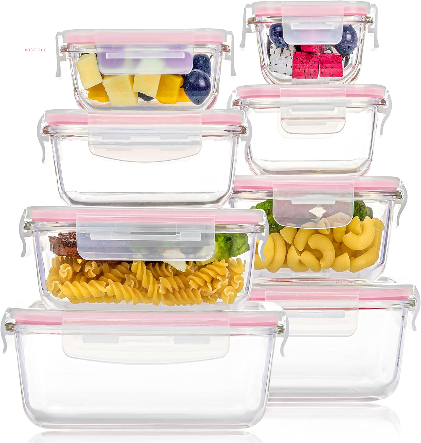 8 Pack Glass Food Storage Containers with Airtight Lids, Glass Meal Prep Containers, Bento Boxes for Lunch, for Microwave, Oven, Freezer and Dishwasher, BPA Free