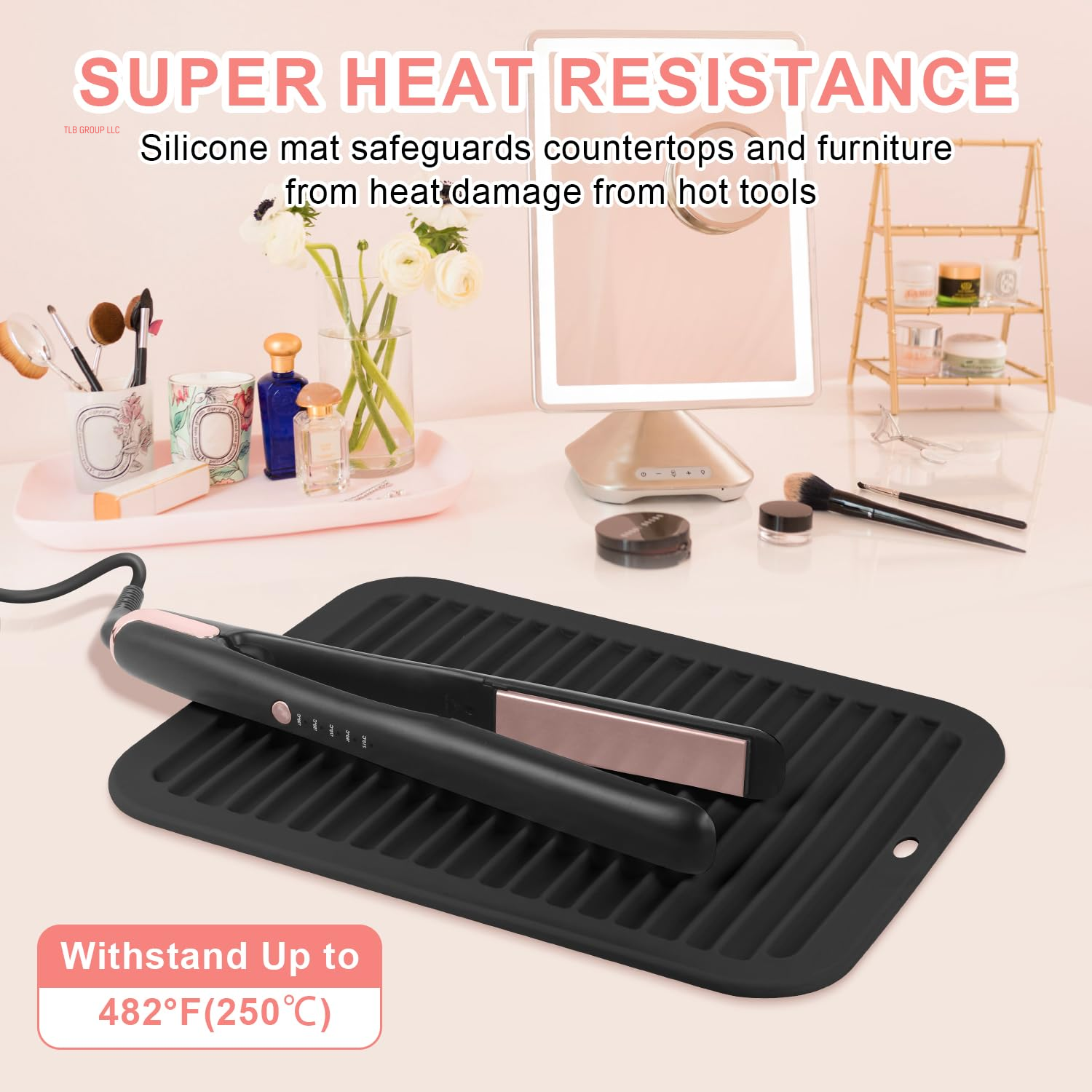 Large Silicone Heat Resistant Mat, Professional Hot Hair Tools Mat for Curling Iron, Flat Iron, Hair Straightener, Portable Hot Pad Cover with Velcro for Travel Home Salon(11.8" X 9.0")