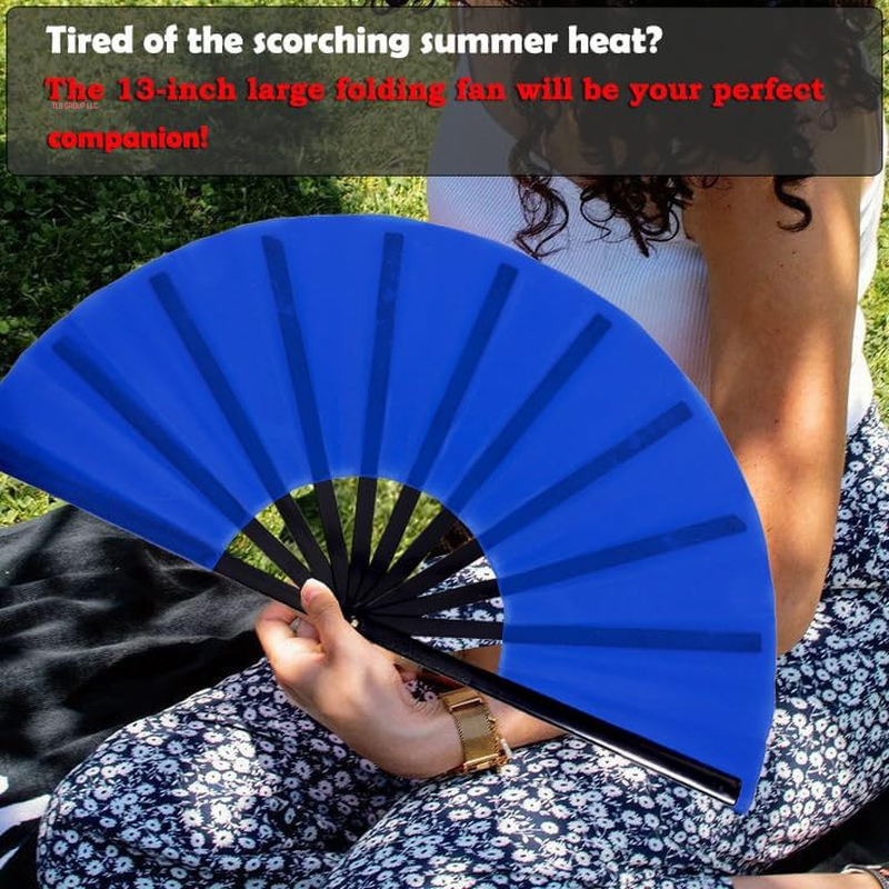 13Inch Large Rave Fan Popping Fan Clacking Fans for Line Dancing,Hand Fans for Women Foldable,Boots on the Ground Fan,Portable for Outdoor,Wedding,Party,Decoration(Blue,1 Pack)