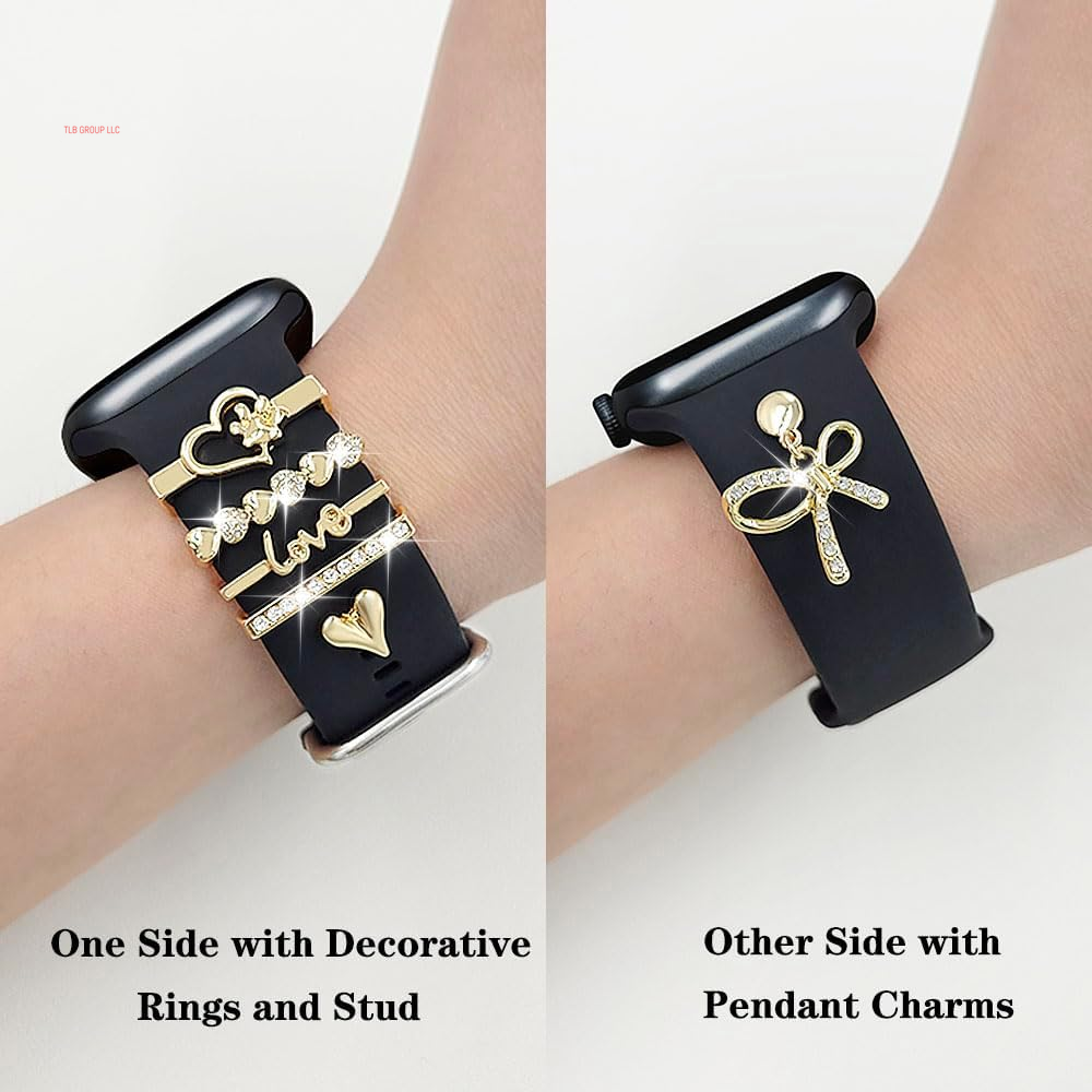 Stylish Silicone Band Compatible with Apple Watch Bands Women 49 46 45 44 42 41 40 38Mm,Wristband with Unique Charms Pendants for Iwatch Series 10 9 8 7 6 5 4 3 SE Ultra 2