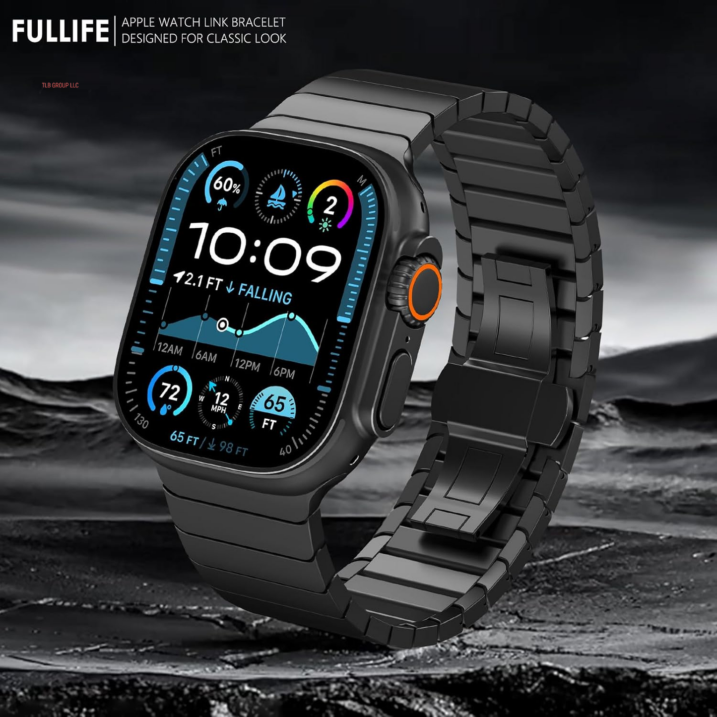 Stainless Steel Band Compatible with Apple Watch Band 49Mm for Men, Durable Metal Strap for Apple Watch Ultra 2/Ultra 49Mm, Series 10 46Mm, 9/8/7 45Mm, SE2/6/5/4 44Mm, 3/2/1 42Mm, Black