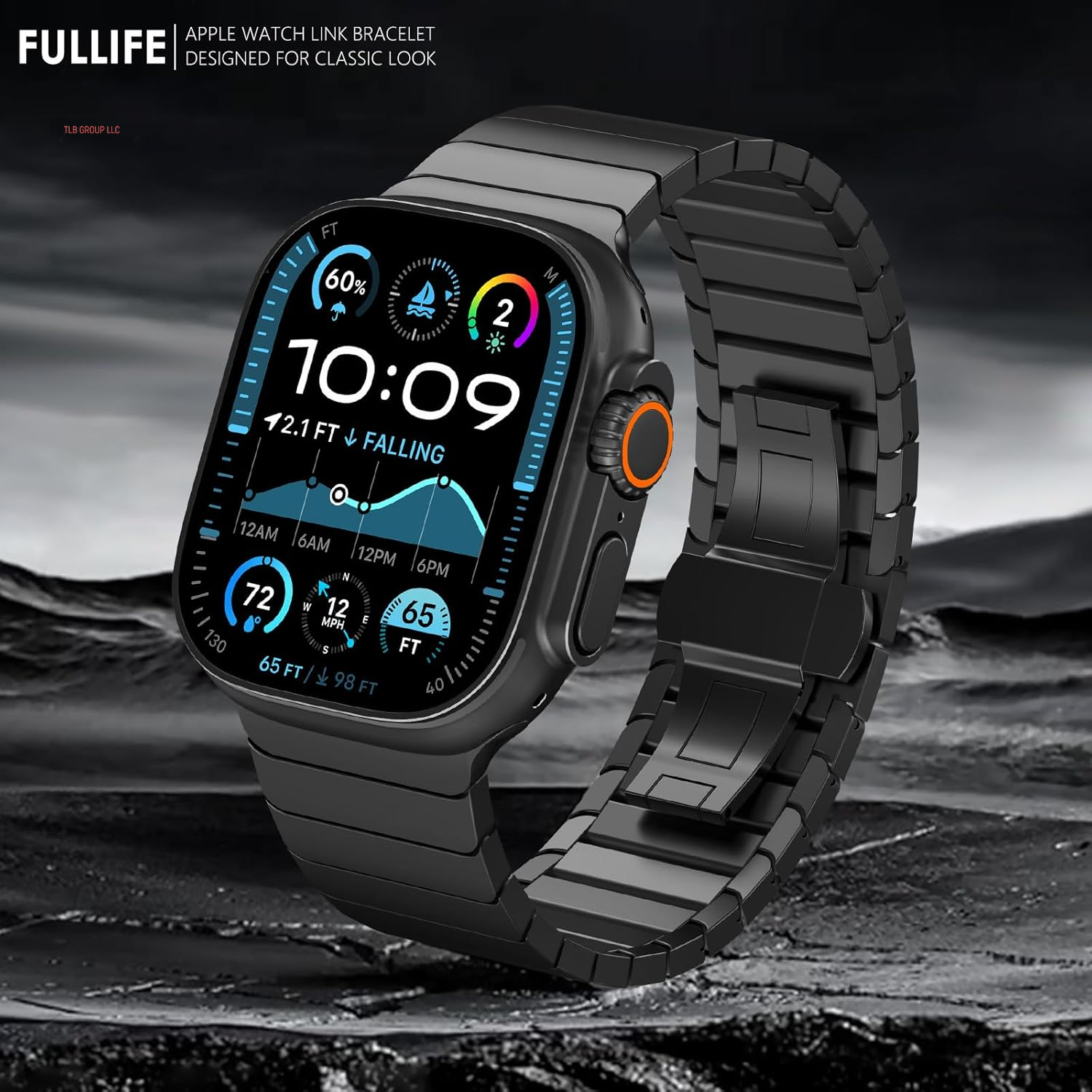 Stainless Steel Band Compatible with Apple Watch Band 49Mm for Men, Durable Metal Strap for Apple Watch Ultra 2/Ultra 49Mm, Series 10 46Mm, 9/8/7 45Mm, SE2/6/5/4 44Mm, 3/2/1 42Mm, Black