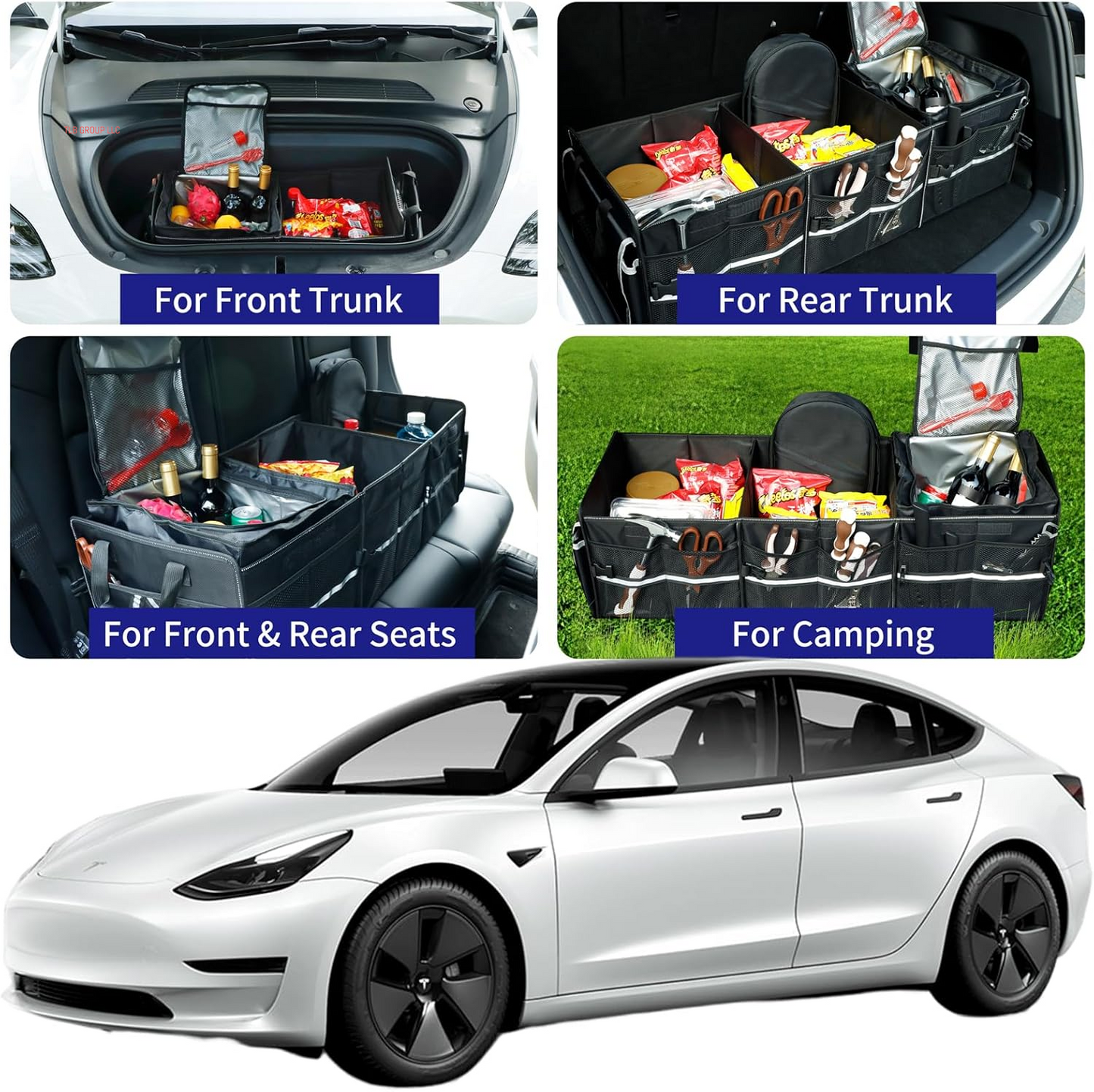 Front Trunk Organizer with Leakproof Cooler Bag for Tesla Model Y Model 3 2017-2025, Frunk Storage Bag Collapsible Container Box Compatible with Front Rear Trunk Rear Seats for Accessories, Black