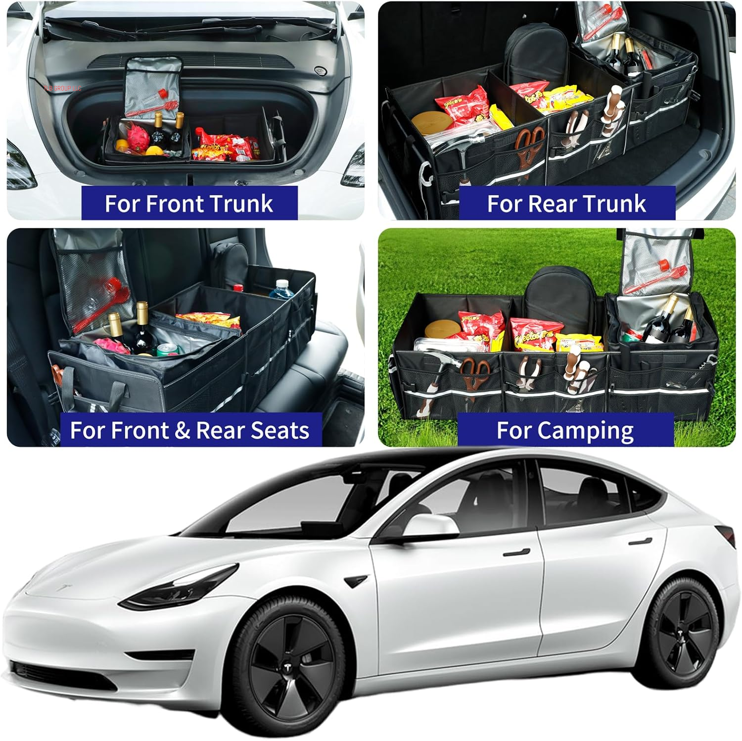 Front Trunk Organizer with Leakproof Cooler Bag for Tesla Model Y Model 3 2017-2025, Frunk Storage Bag Collapsible Container Box Compatible with Front Rear Trunk Rear Seats for Accessories, Black