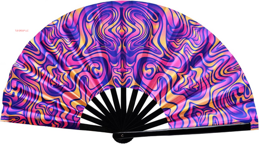 UV Glow Rave Fan Large Handheld Folding 13 Inch Bamboo Festival Foldable Clack Popping Fan for Line Dancing Men and Women (Ripple)